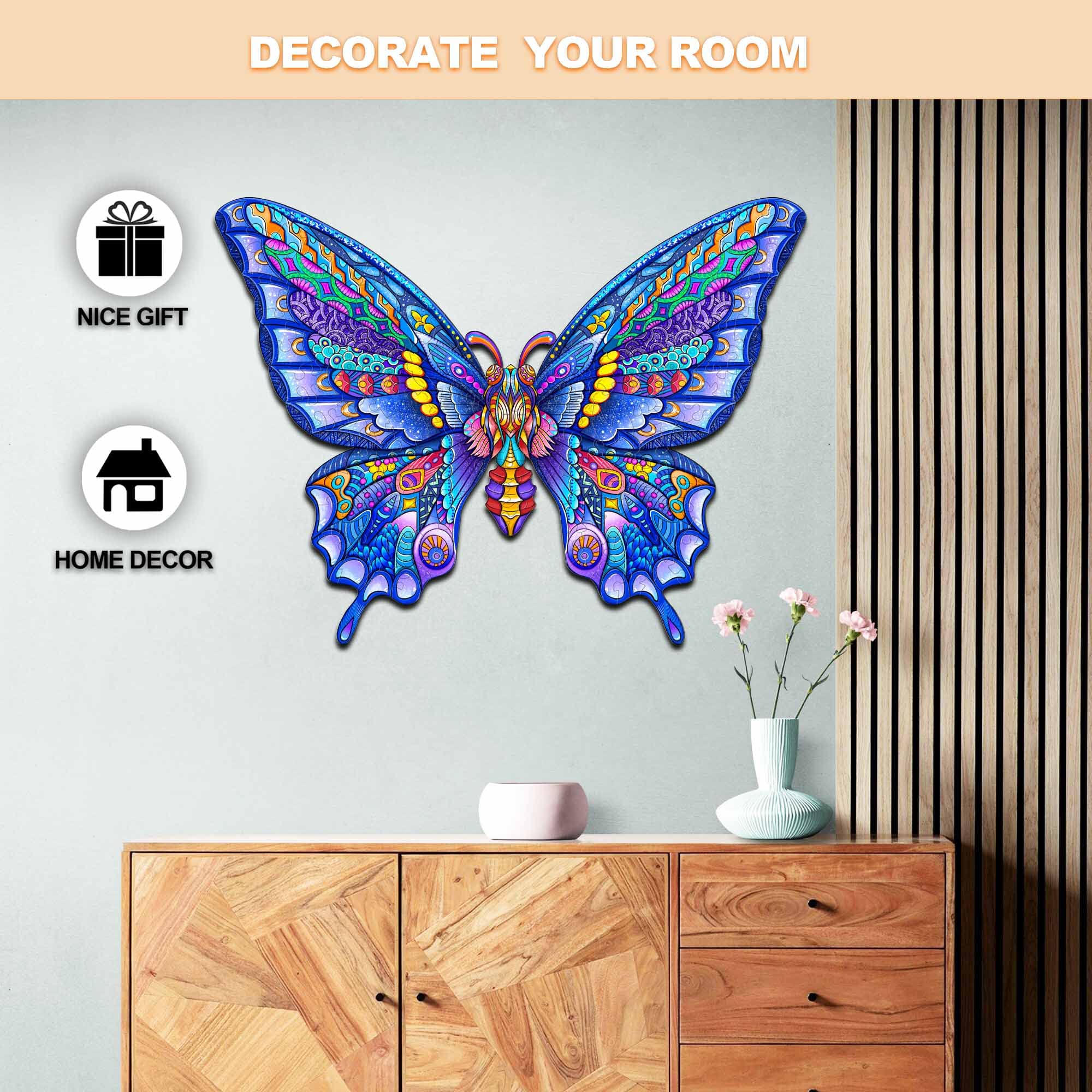 Premium Wooden Jigsaw Puzzle for Adults & Kids - 148-Piece Butterfly & Animal Shapes Puzzle with Wooden Storage Box (12.4 x 9.4 Inch) - Perfect for Family Game Night, Stress Relief & Home Decor