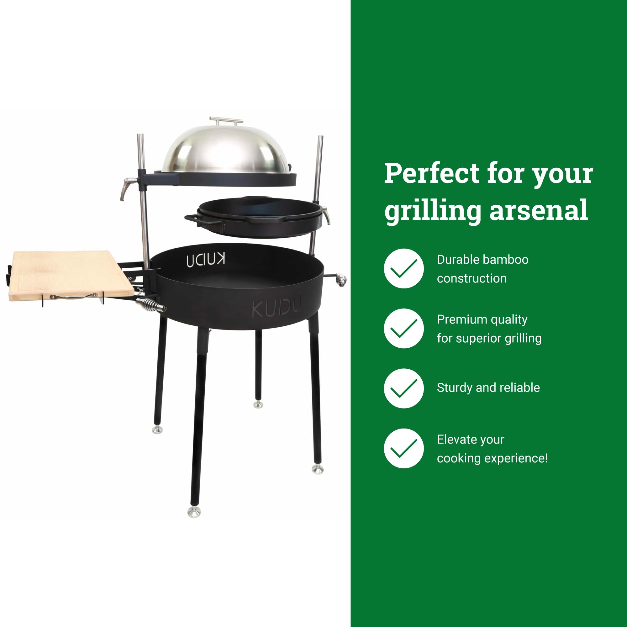 Premium KUDU Grill Bamboo Cutting Board Attachment & Side Stand | Compatible with KUDU 1 & 2 Grills | Durable Food Prep Accessory for Outdoor Cooking, Camping & Backyard BBQs