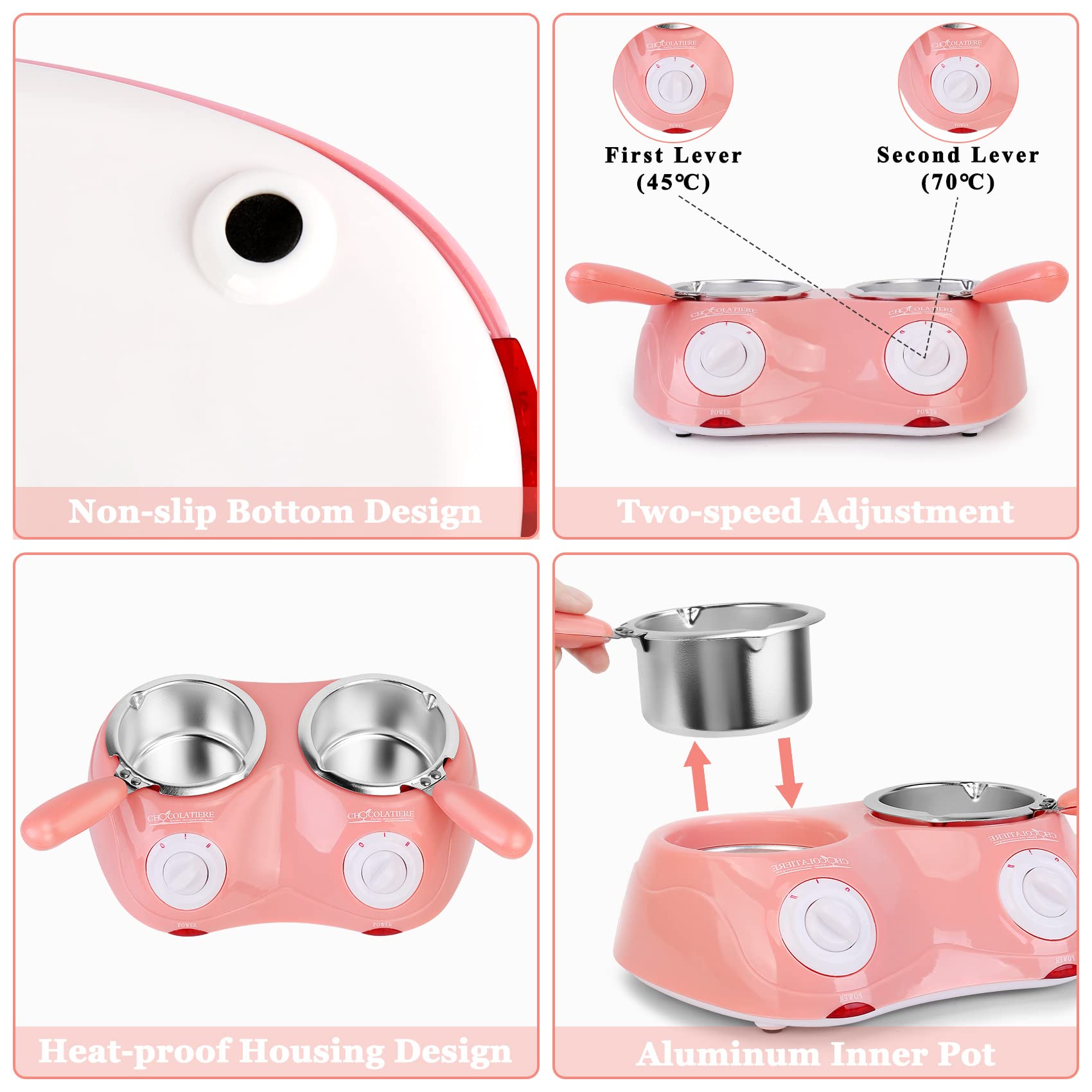 Electric Chocolate Fondue Maker - Double Melting Pot for Milk Chocolate, Cheese, Butter & Candy | Mini Chocolate Melter for Home, Parties & Gifts | Perfect for Valentine's Day, Christmas & Dessert Making