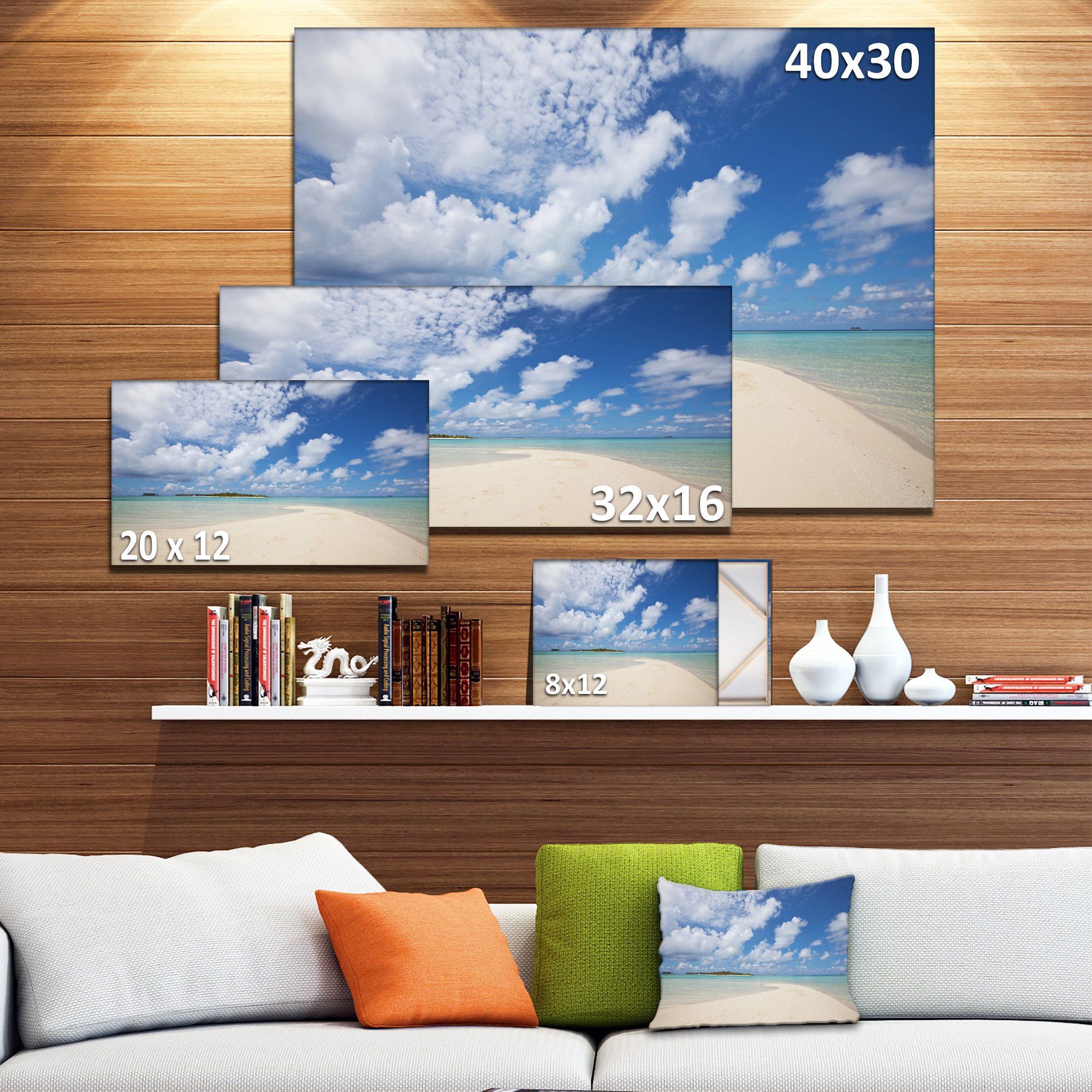 Extra Large Serene Maldives Beach Seascape Art Canvas Print - Tropical Ocean Wall Decor for Living Room, Bedroom & Office