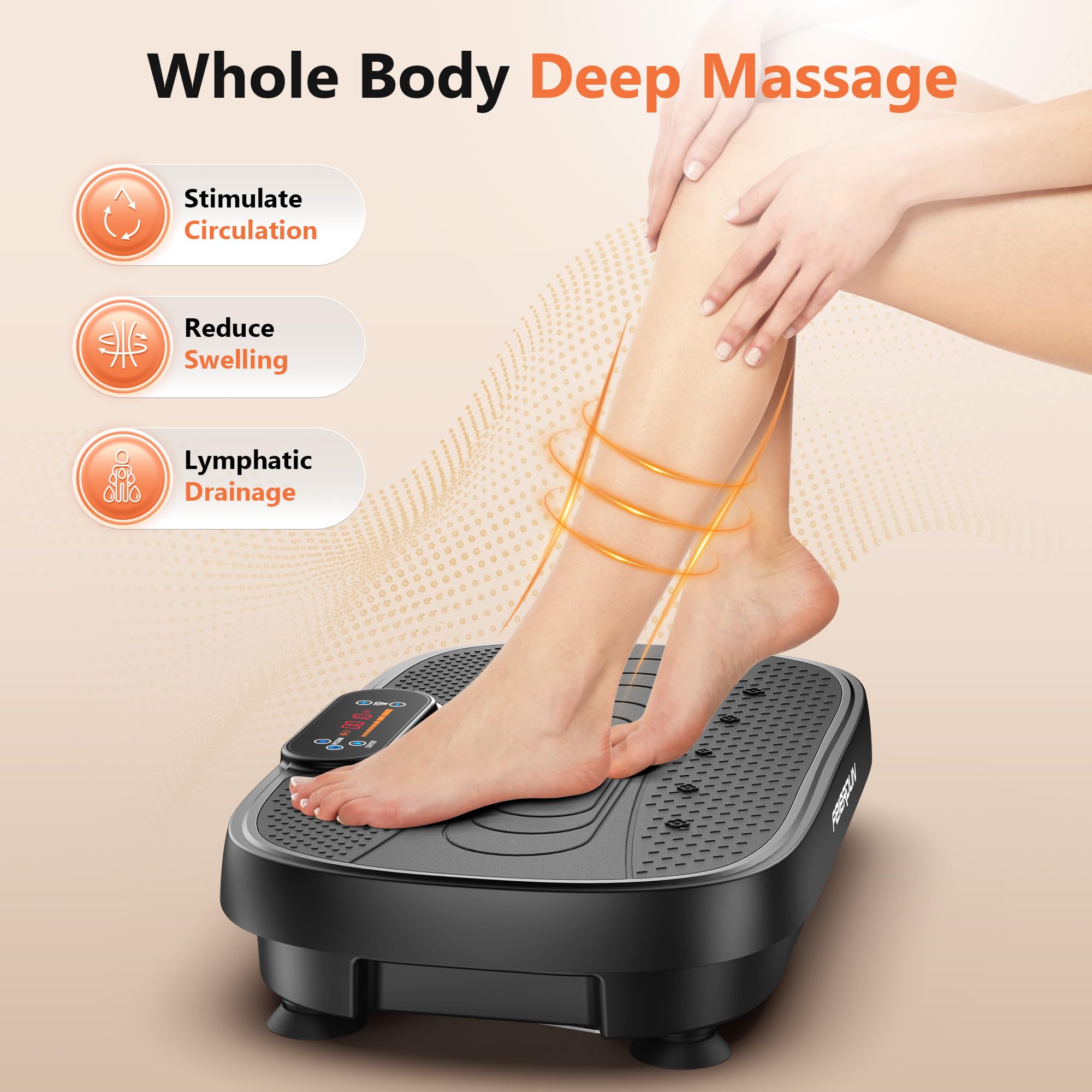 FEIERDUN Whole Body Vibration Plate Machine - Power Plate Exercise Equipment for Lymphatic Drainage, Weight Loss & Muscle Toning with 2 Resistance Bands - Perfect for Home Gym, Physical Therapy & Wellness Workouts
