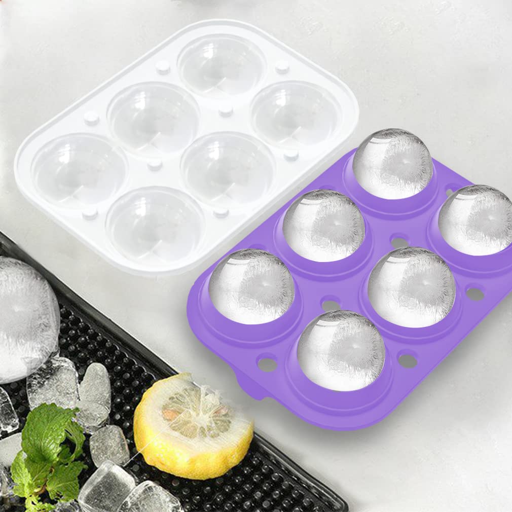 ROTTAY 2-Pack Silicone Ice Cube Trays - Sphere Ice Ball Maker & Large Square Ice Mold with Lids for Whiskey, Cocktails, Cold Drinks - Perfect for Home Bars, Parties, and Keeping Beverages Chilled (Purple)