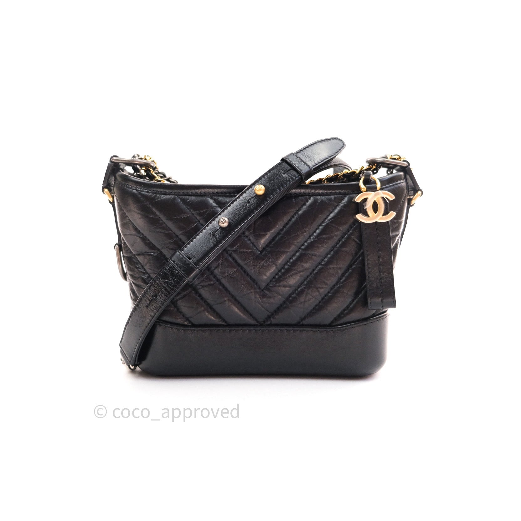 Chanel Small Gabrielle Hobo Bag in Black Calfskin with Chevron Pattern & Mixed Hardware - Luxury Crossbody Purse for Women, Perfect for Date Night & Evening Events