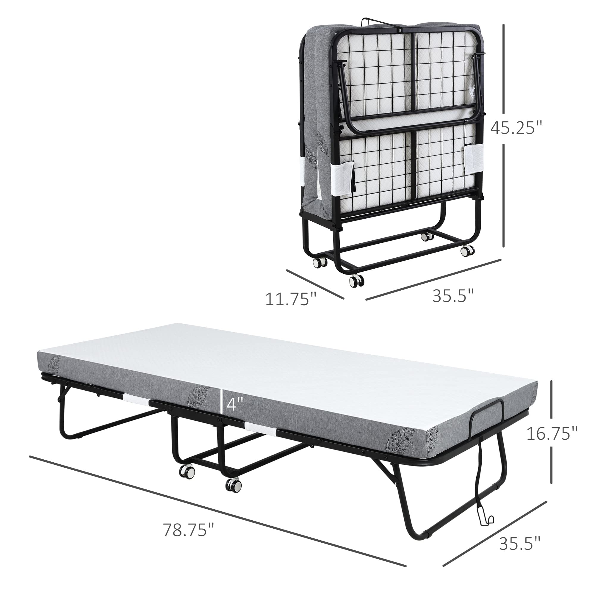 HOMCOM Rollaway Bed with 4