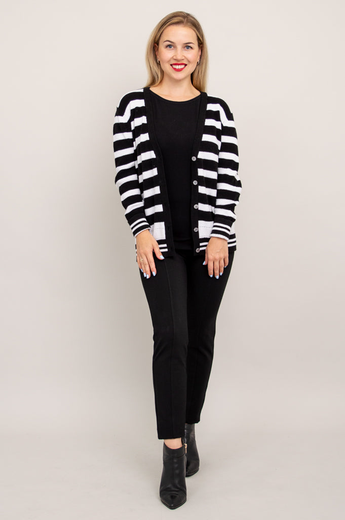 Kenny Sweater for Women - Black & White Striped Cotton Knit Pullover | Cozy Casual Wear for Fall & Winter
