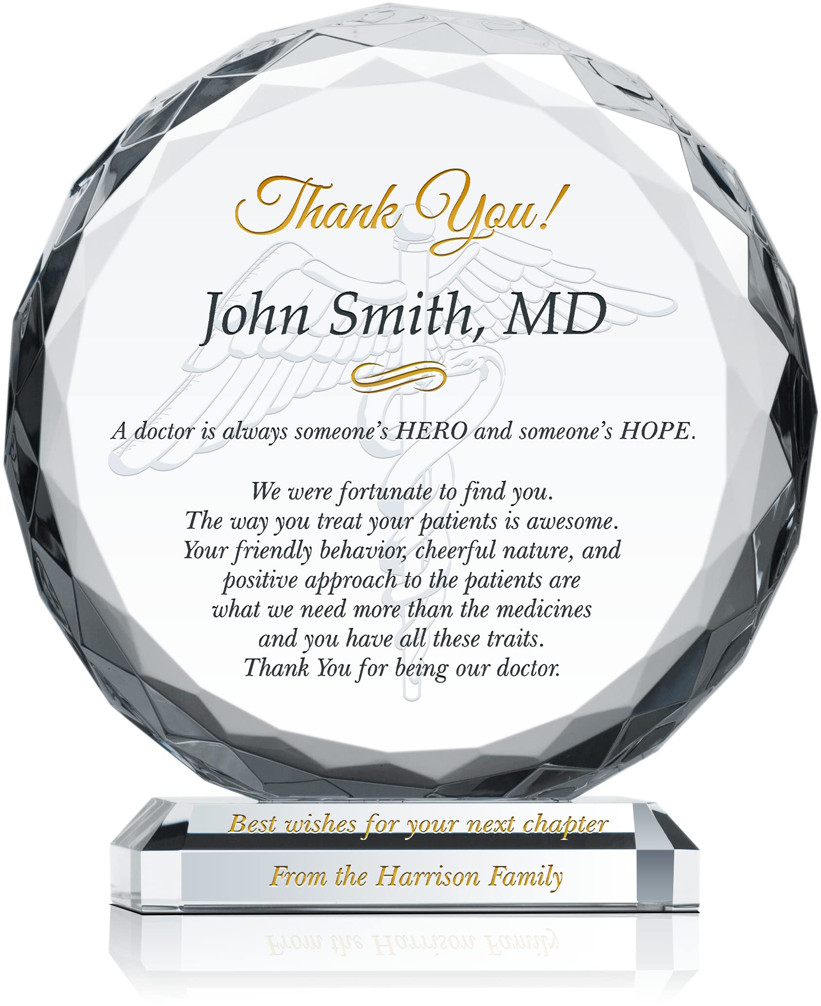 Personalized Crystal Doctor Appreciation Plaque - Custom Engraved Name & Message - Unique Thank You Gift for Physicians, Family Doctors, or Retirement - 6.5