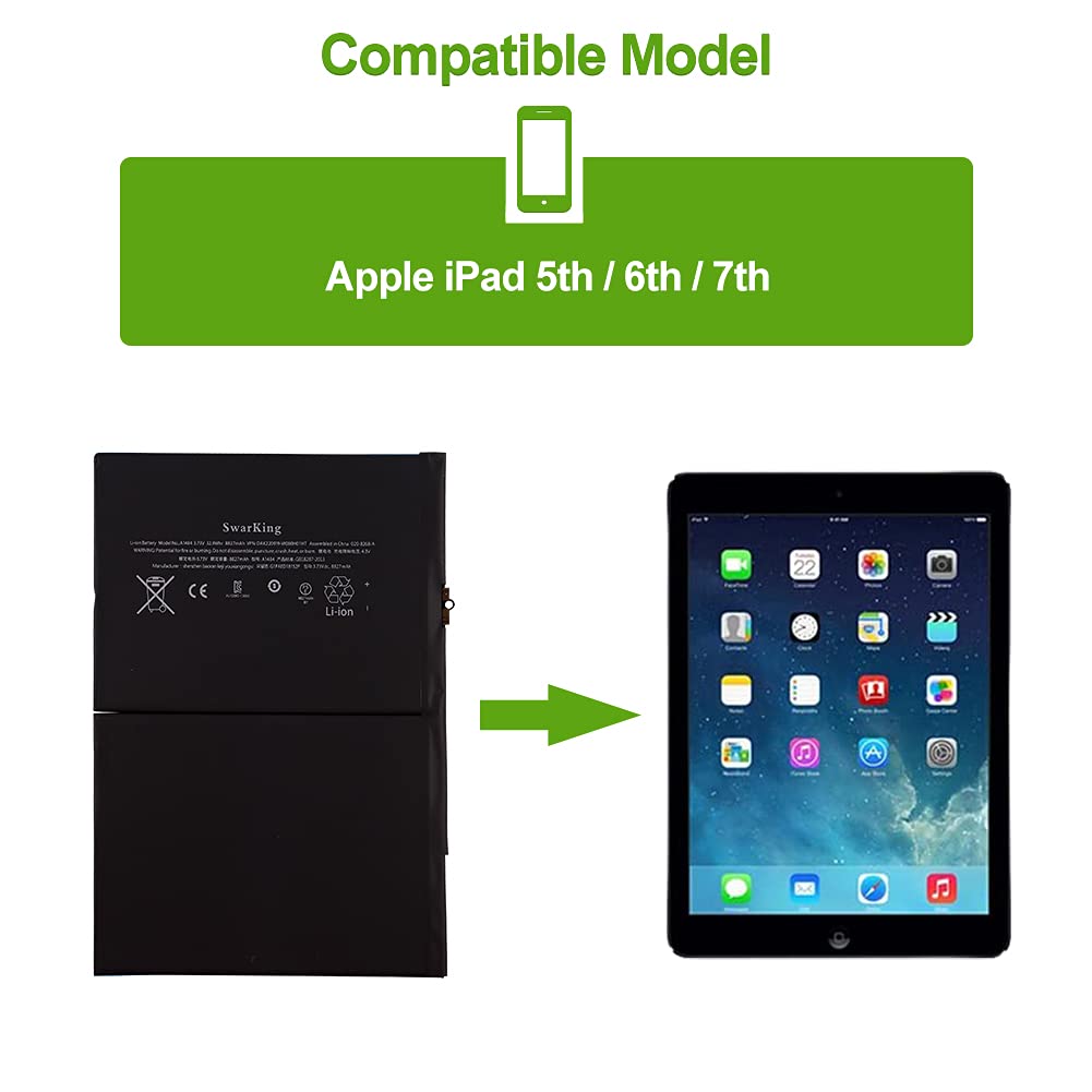Replacement Battery A1484 6712-6700 Compatible with iPad 5, iPad Air A1474 A1475, iPad Mini & Air 5th/6th/7th Gen - Models A1474 A1475 A1476 A1822 A1823 A1893 A1954 A2197 - Perfect for Home, Office & Travel Use