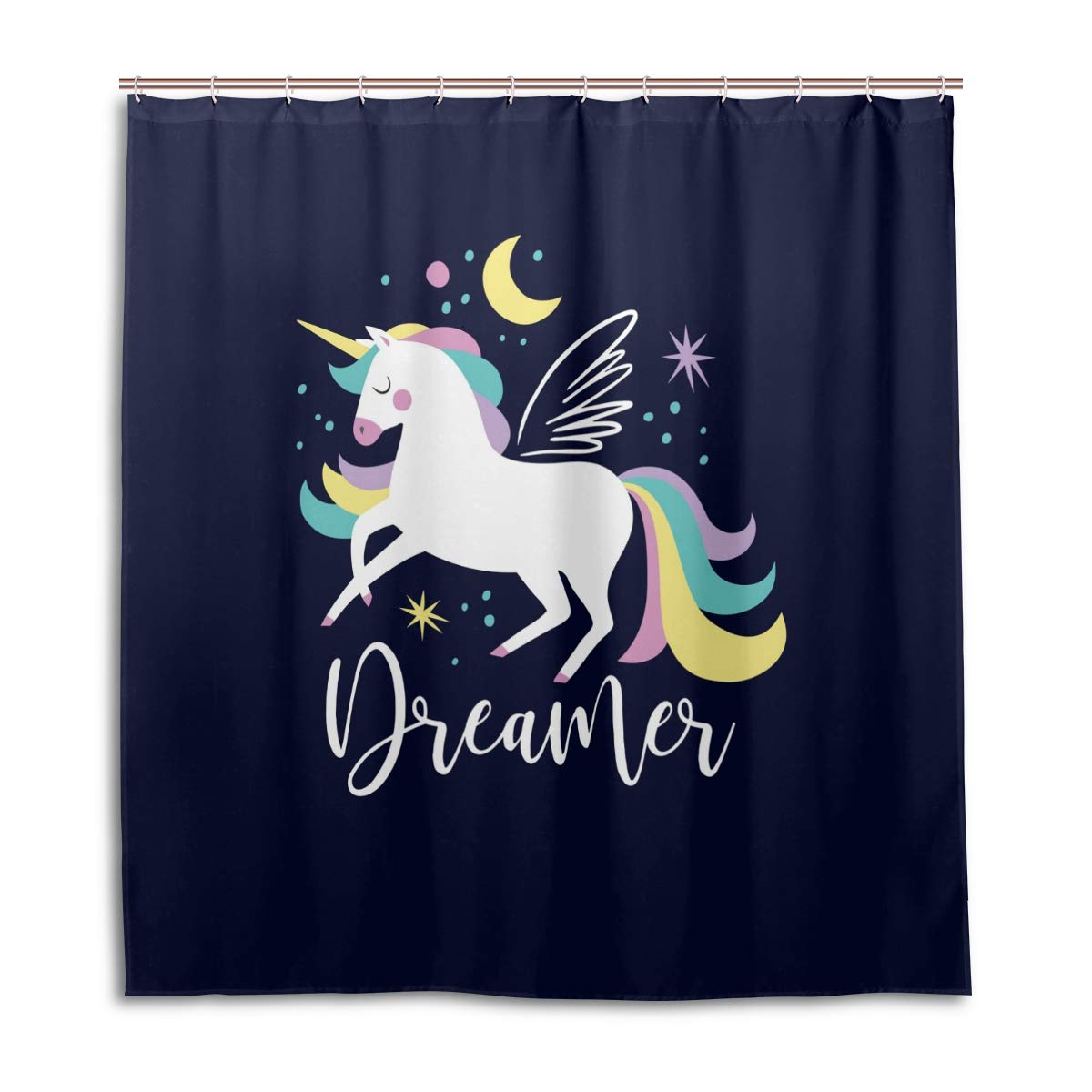 ALAZA Cute Unicorn Shower Curtain 66 x 72 Inch - Waterproof Polyester Bathroom Decor with Hooks - Perfect for Kids' Bathroom, Nursery, or Fantasy Themed Home Decor
