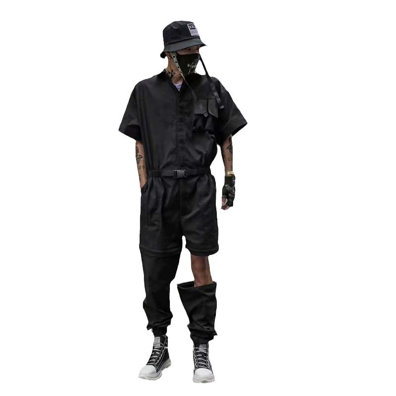 USTZFTBCL Men's Summer Short Sleeve Jumpsuit - Casual Strap Pants with Removable Over Knee Jogging Fashion | Perfect for Outdoor Activities, Gym Workouts & Streetwear Style