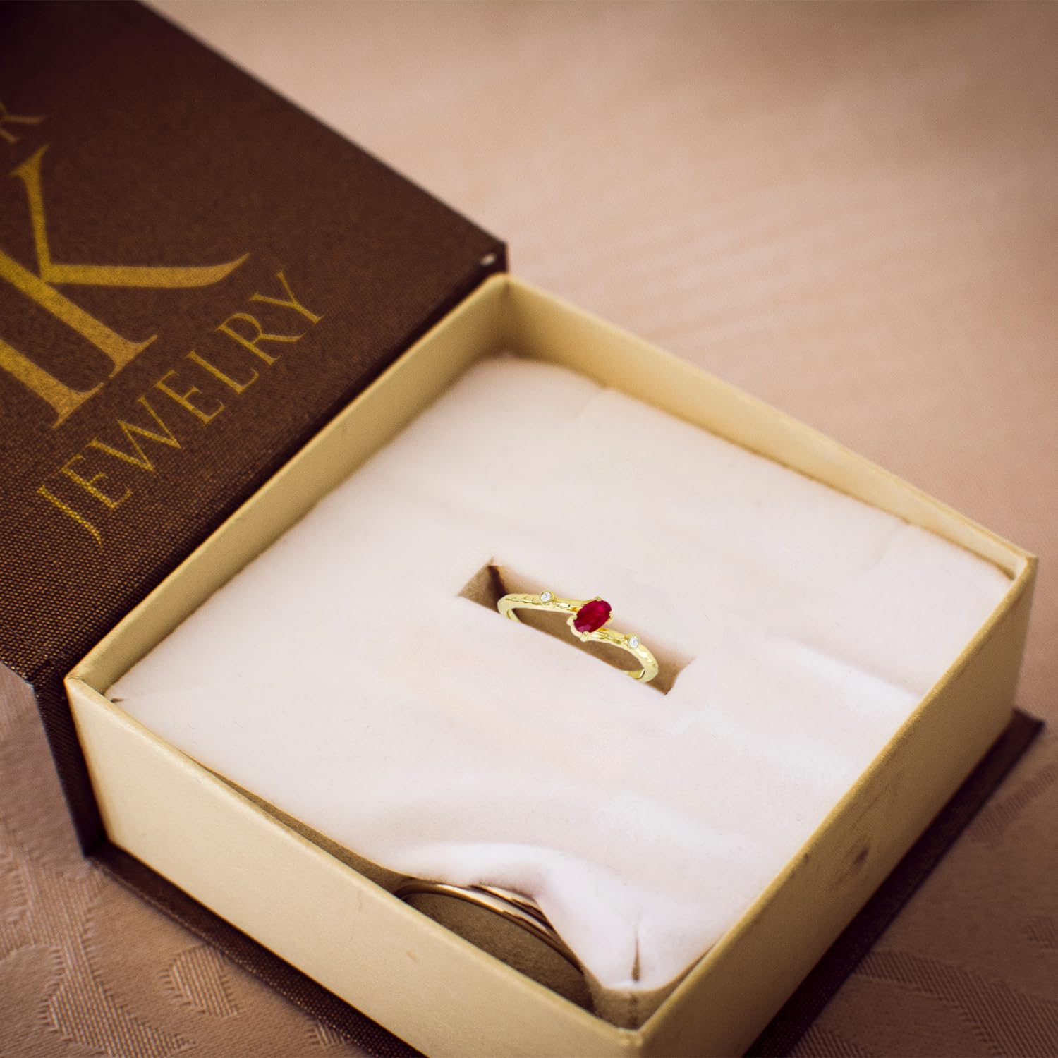 10K Gold Dainty Diamond & Genuine Oval Solitaire Ruby Birthstone Ring for Women - Red Gemstone Promise Ring, Stackable Fine Gold Jewelry Gift (Made in USA) | Perfect for Valentine's Day, Anniversary Gifts & Everyday Elegant Wear