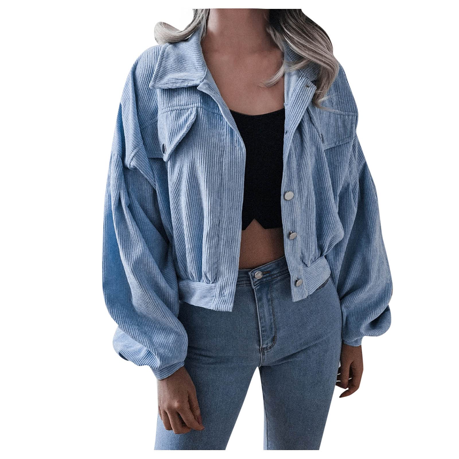 FMCHICO Women's Cropped Corduroy Button-Down Shirt Jacket - Stylish Fall & Winter Layering Piece for Casual Outfits and Office Wear