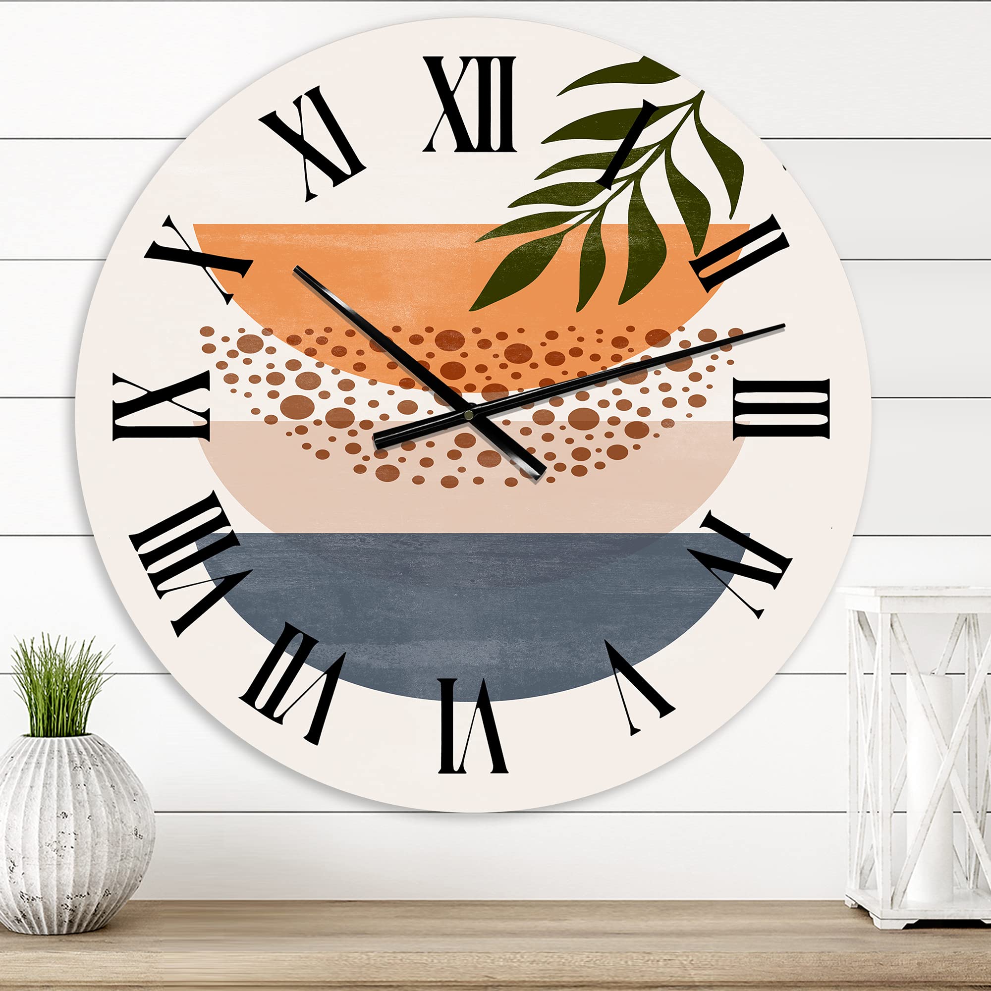 DesignQ Modern Abstract Geometric Sun Moon Leaf Wall Clock - Large Floral Botanical Decor for Home, Office & Living Room | Perfect for Modern & Contemporary Interior Design
