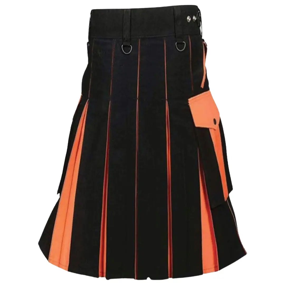 Black & Orange Utility Kilt For Men - Durable Tactical Kilt with Pockets | Perfect for Outdoor Activities, Hiking, Festivals & Cosplay