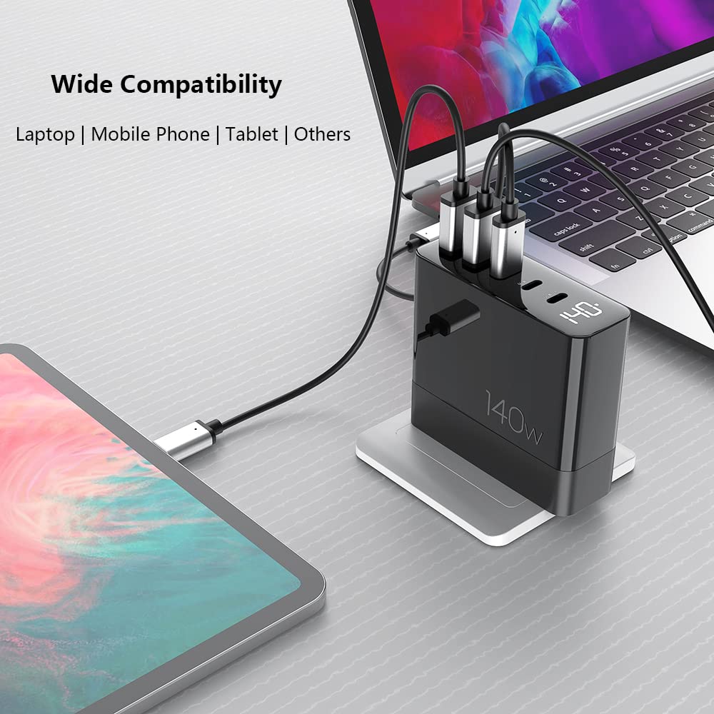 140W GaN USB C Fast Charger with LED Display - 5-Port PD 100W PPS 45W QC60W Charging Station for MacBook, iPhone 16/15 Pro Max, iPad, Samsung Galaxy S23/S22 - Perfect for Home, Office & Travel Charging Multiple Devices Simultaneously