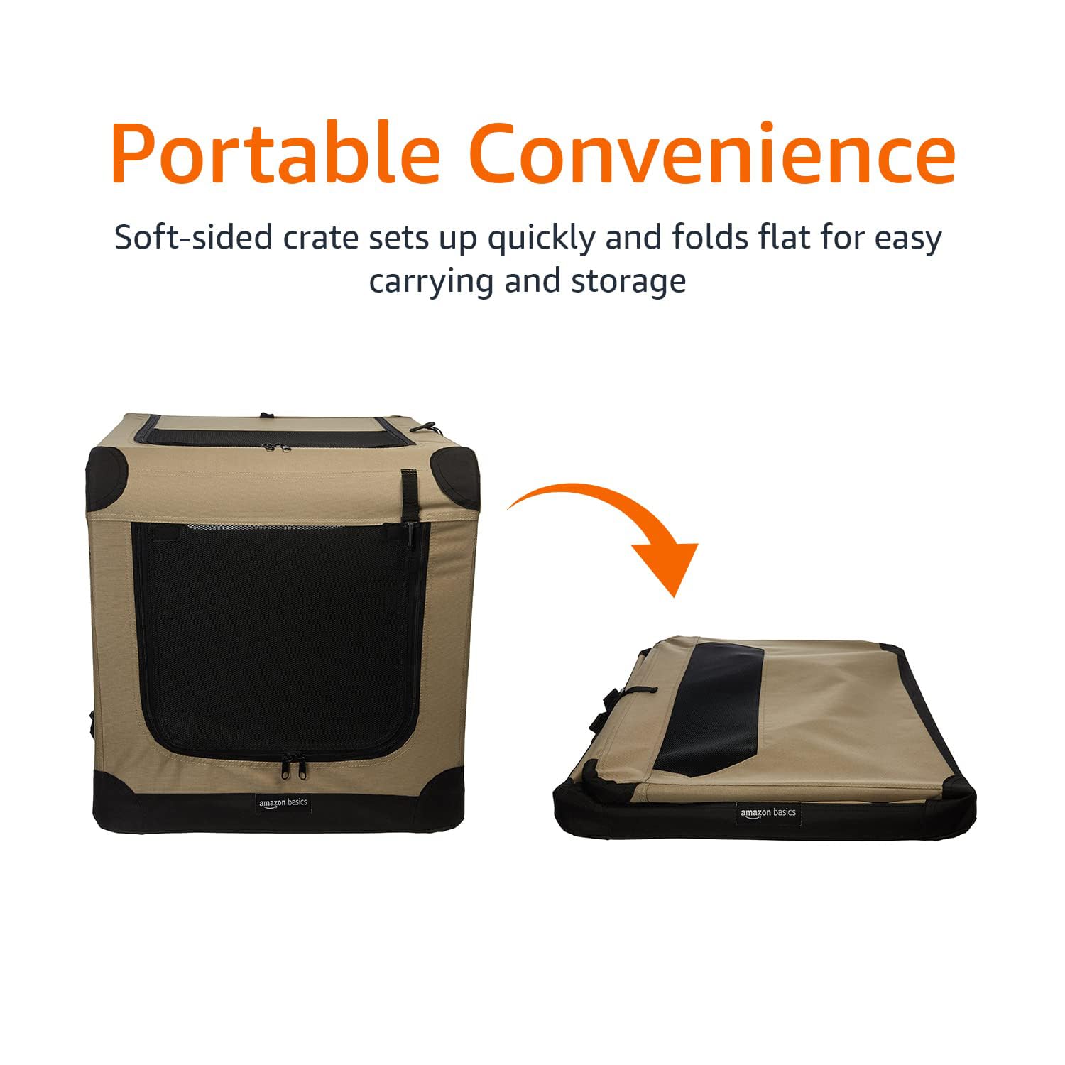 Amazon Basics Double Door Collapsible Dog Crate - Lightweight Soft-Sided Travel Kennel, Portable Folding Dog Cage for Large Dogs (XL 42