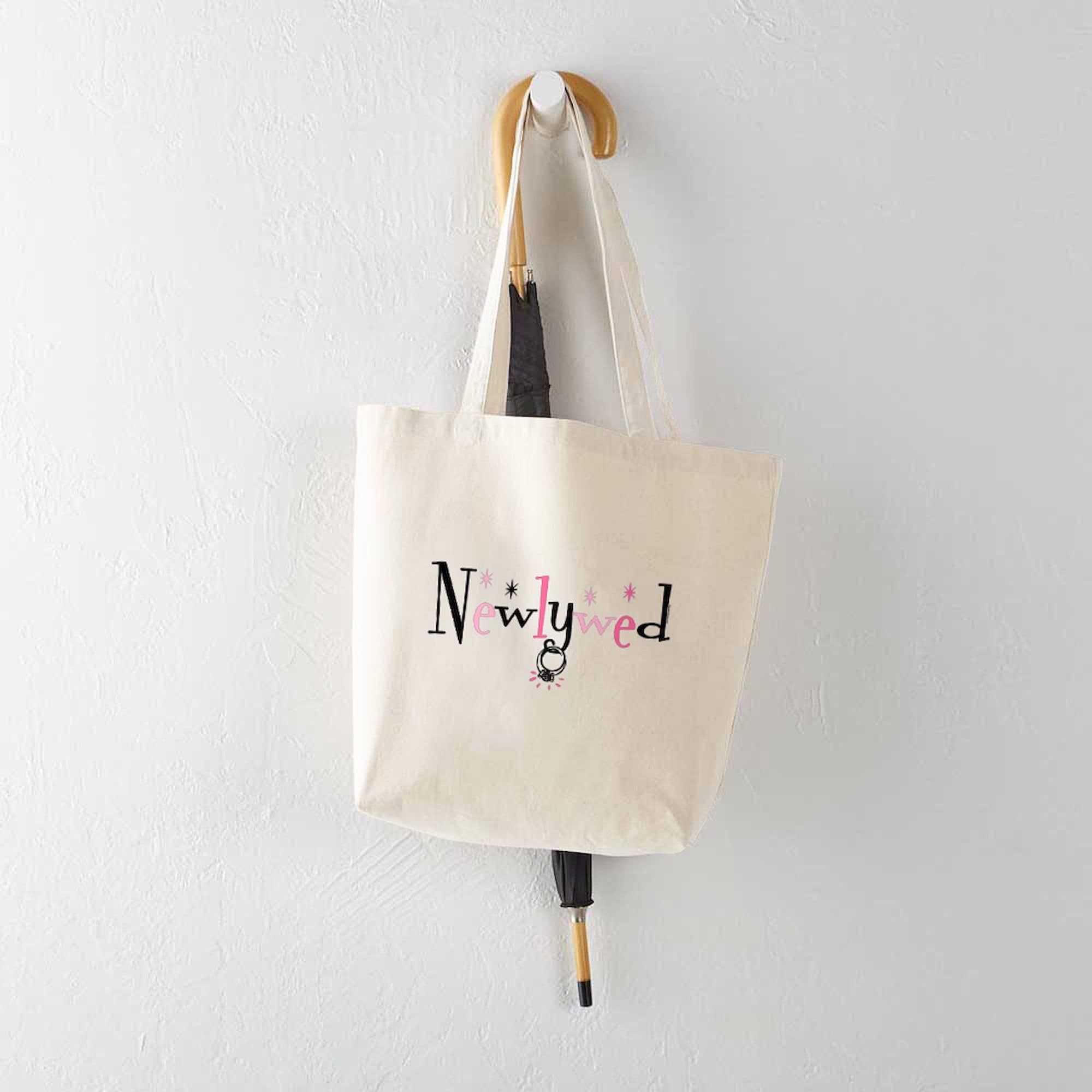 Newlywed Ring Tote Bag - Natural Canvas Reusable Shopping Bag for Couples | Perfect for Wedding Gifts, Bridal Showers & Grocery Shopping