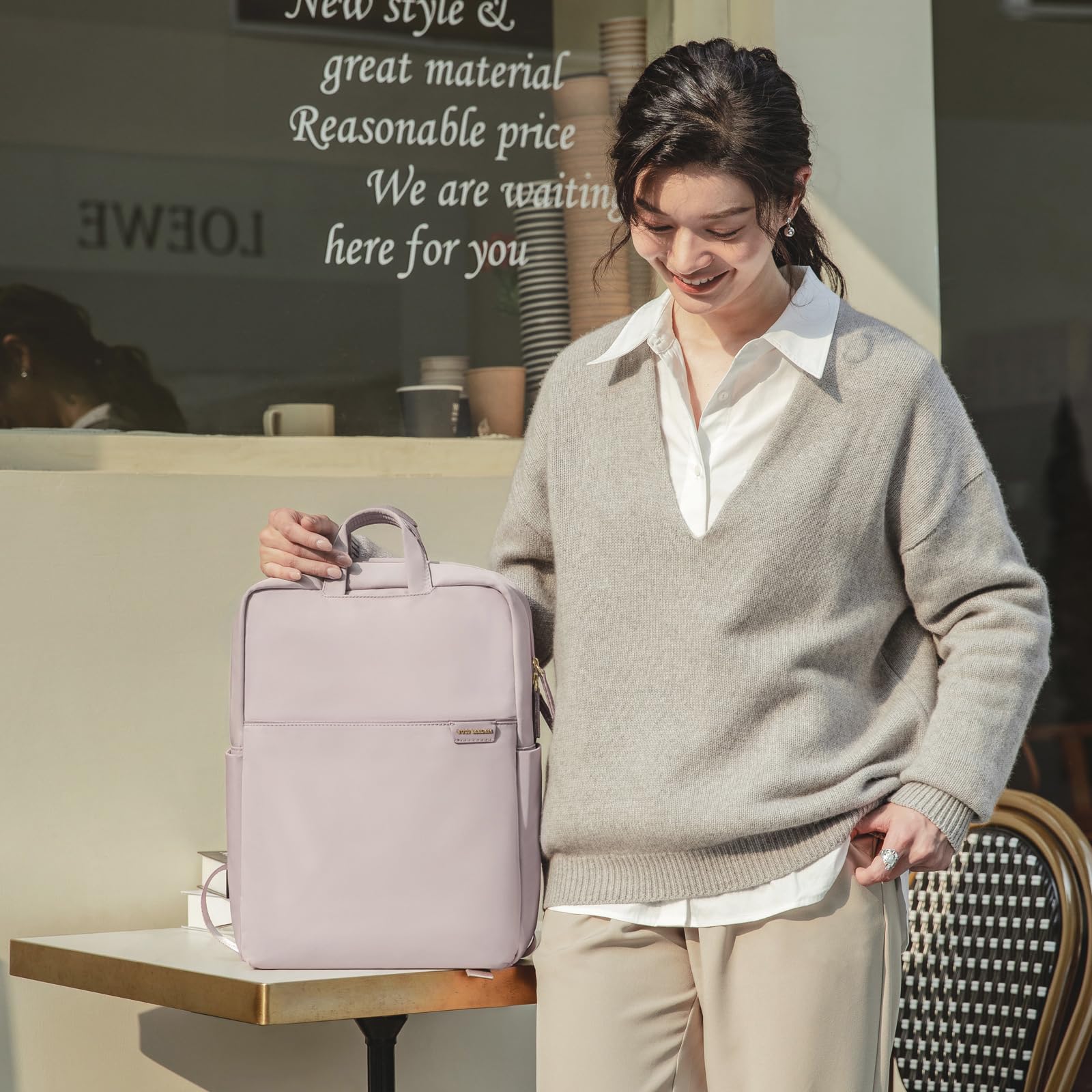 GOLF SUPAGS Anti-Theft Travel Laptop Backpack for Women - Slim Durable 17-Inch Computer Bag for College, Business & Work - Water-Resistant Business Backpack with USB Charging Port (Pinkish Grey) - Perfect for Commuting, Air Travel & Office Use