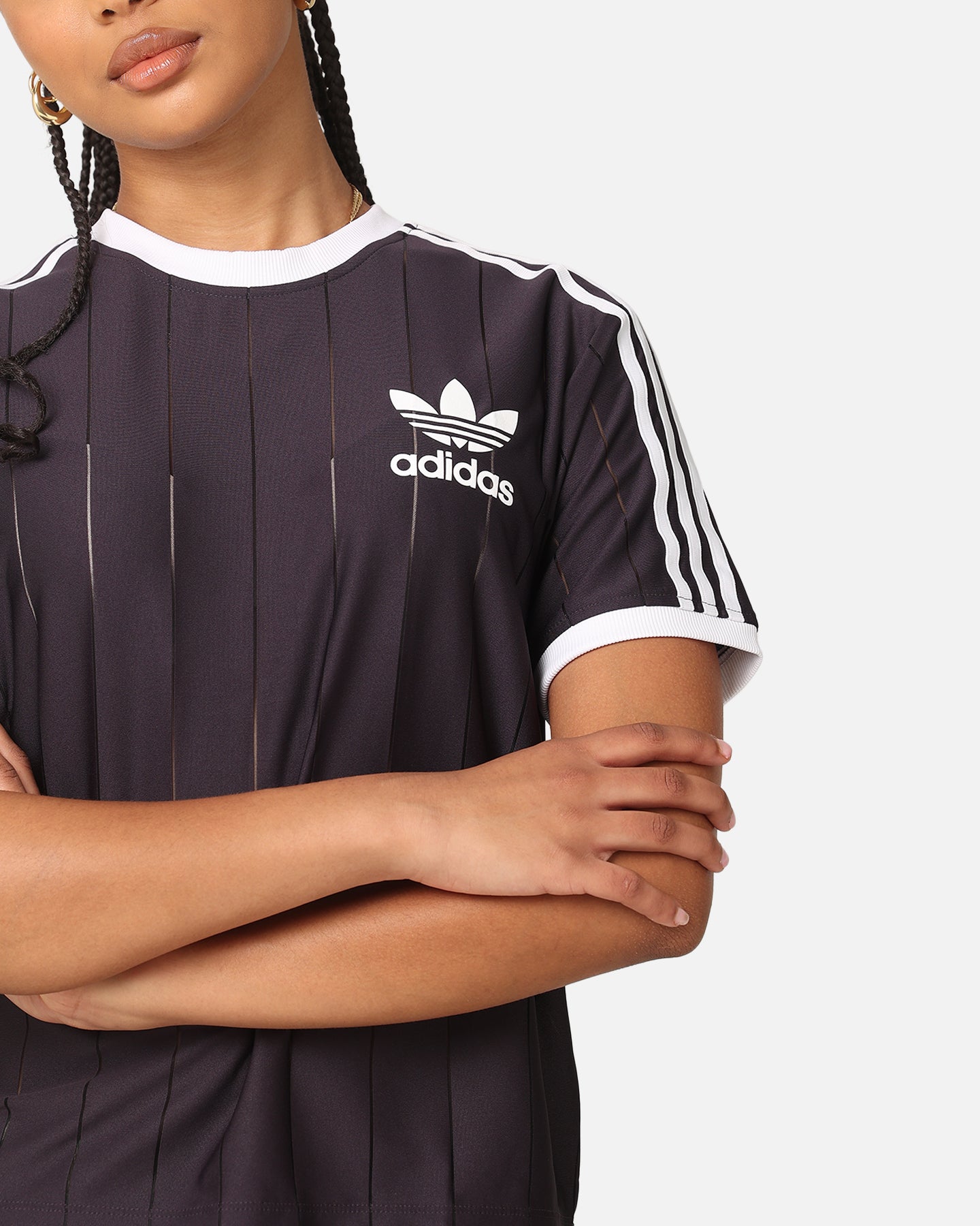Adidas Women's 3 Stripes Pinstripe T-Shirt - Aurora Black | Casual Athletic Tee for Running, Gym & Everyday Wear
