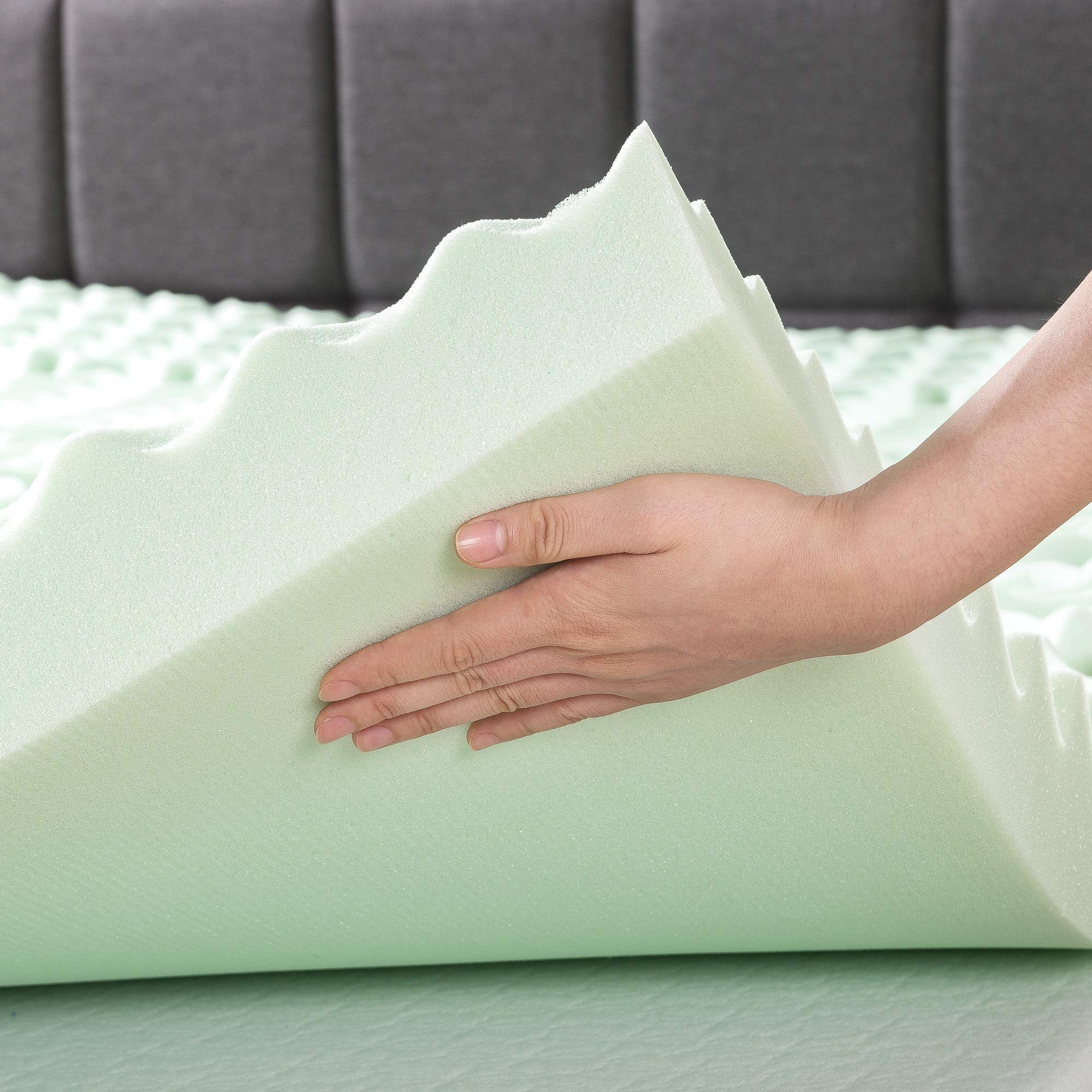 4 Inch 5-Zone Memory Foam Mattress Topper with Calming Green Tea Infusion - Cooling Gel Support for Short Queen Beds | Perfect for Back Pain Relief & Hot Sleepers