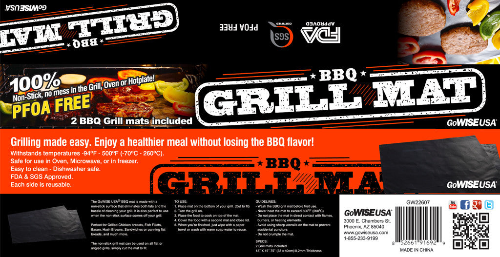 Non-Stick Reusable Grill and Baking Mats - 2 Pack Set for BBQ, Roasting & Baking - Perfect for Grilling, Cooking & Food Prep