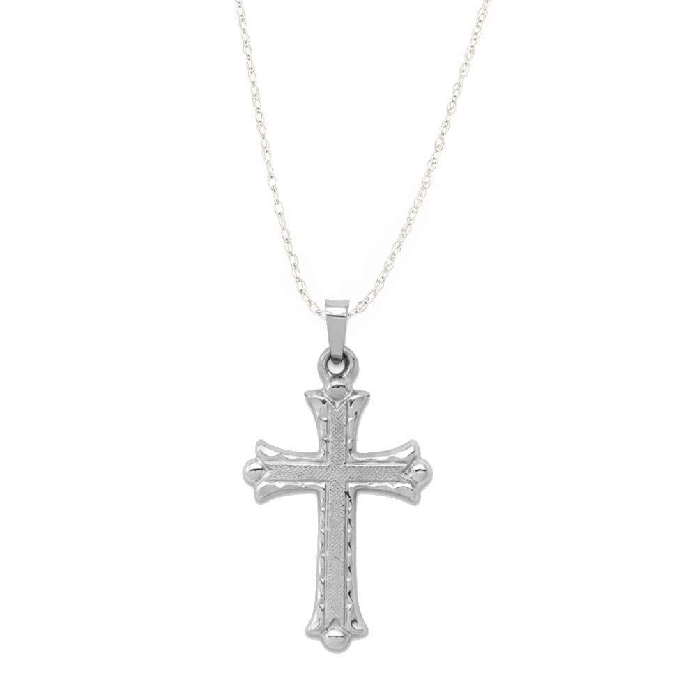 14K Yellow Gold, White Gold & Rose Gold Florentine Budded Cross Pendant Necklace - Religious Jewelry Gift for Women & Men - Perfect for Baptism, Confirmation & Everyday Faith Wear