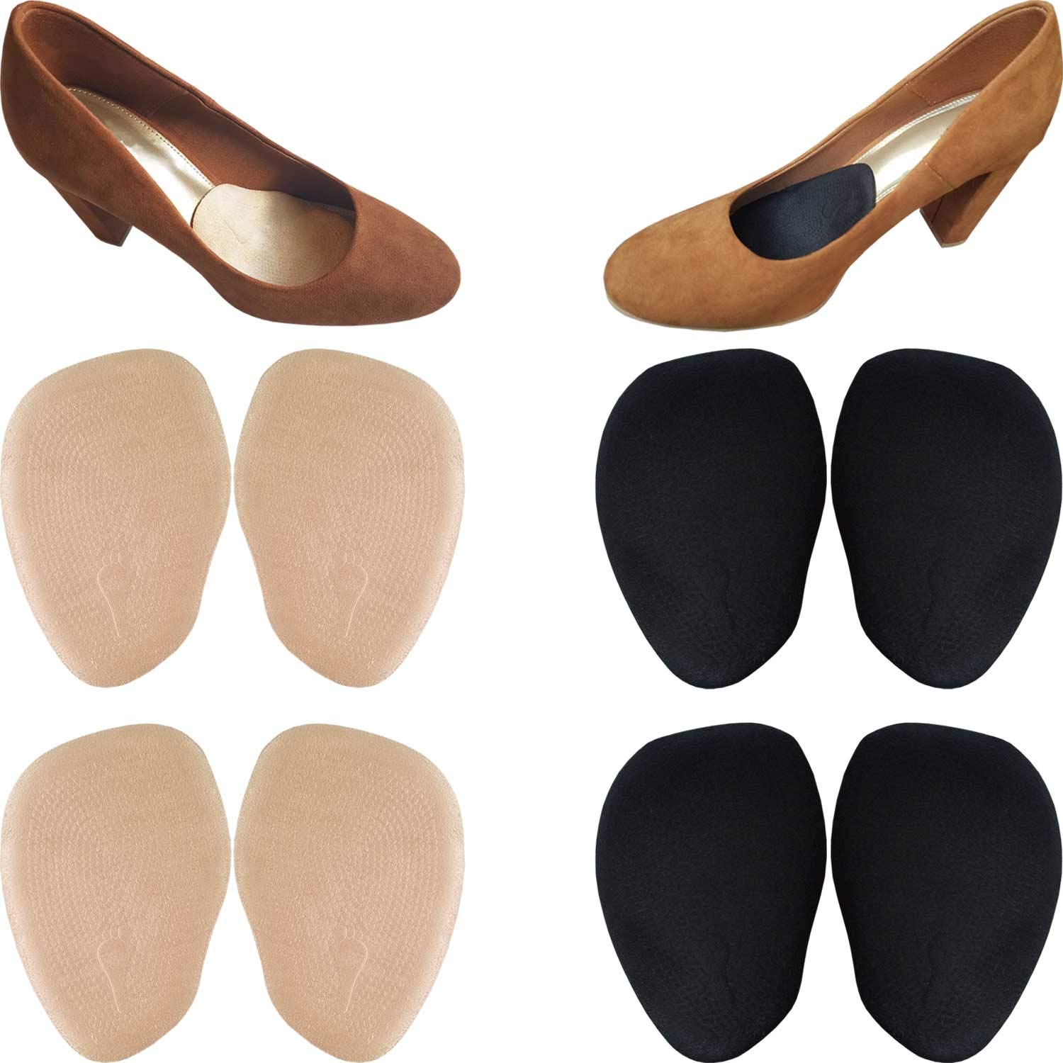 Chiroplax High Heel Cushion Inserts (4 Pairs) - Soft Suede Ball of Foot Pads, Metatarsal Support & Anti-Slip Shoe Insoles for Women - Perfect for Work, Parties & Long Wear Comfort
