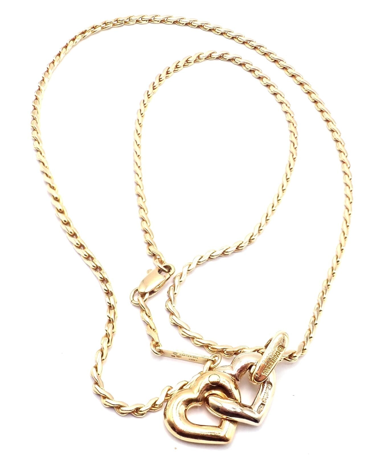 Authentic Cartier 18k Yellow & White Gold Double Heart Pendant Necklace - Luxury Jewelry Gift for Women, Perfect for Anniversaries & Valentine's Day