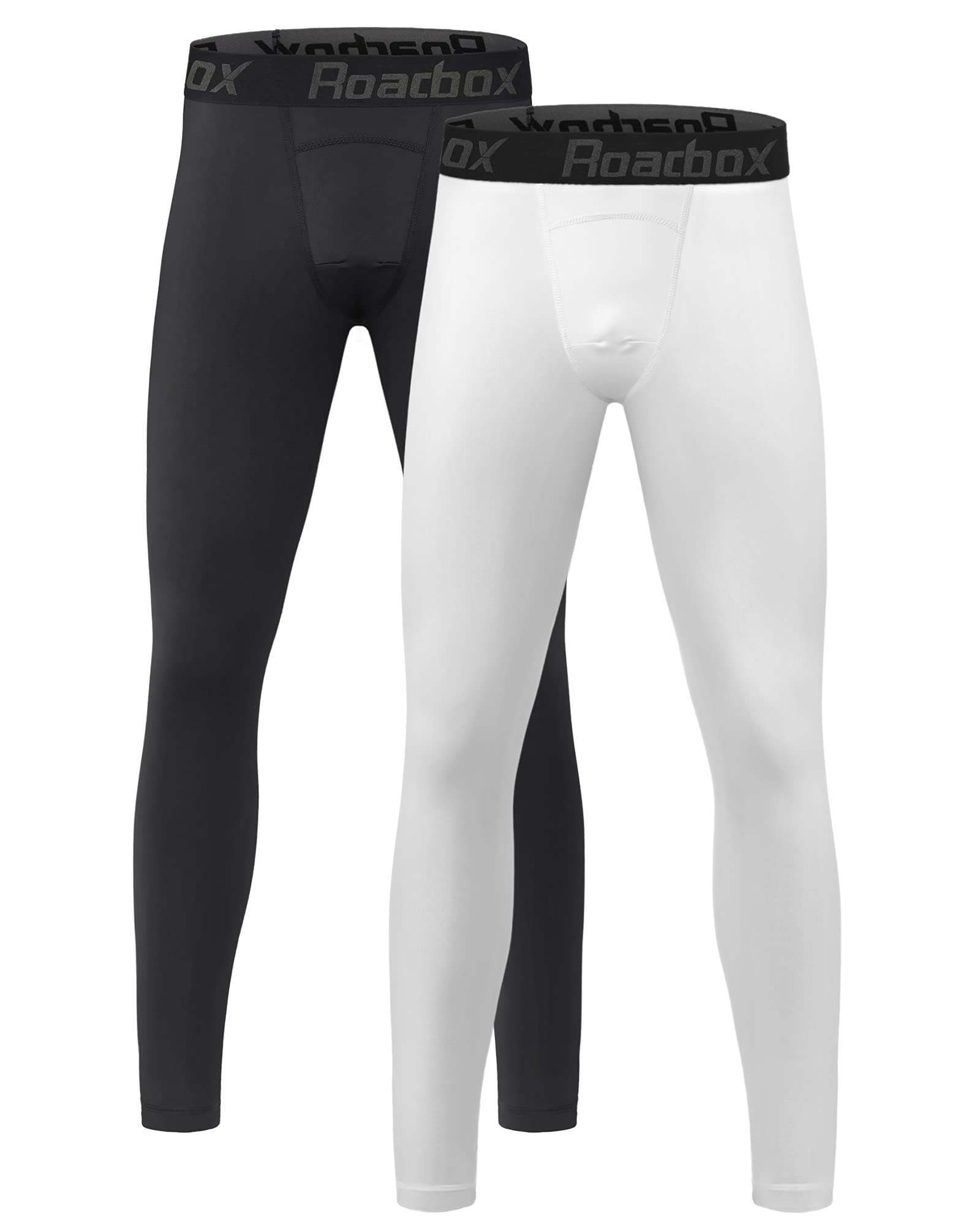 Roadbox 2 Pack Boys Compression Pants - Youth Quick Dry Spandex Base Layer Underwear for Running, Football & Sports - Moisture Wicking Athletic Leggings for Kids Activewear & Cold Weather Layering