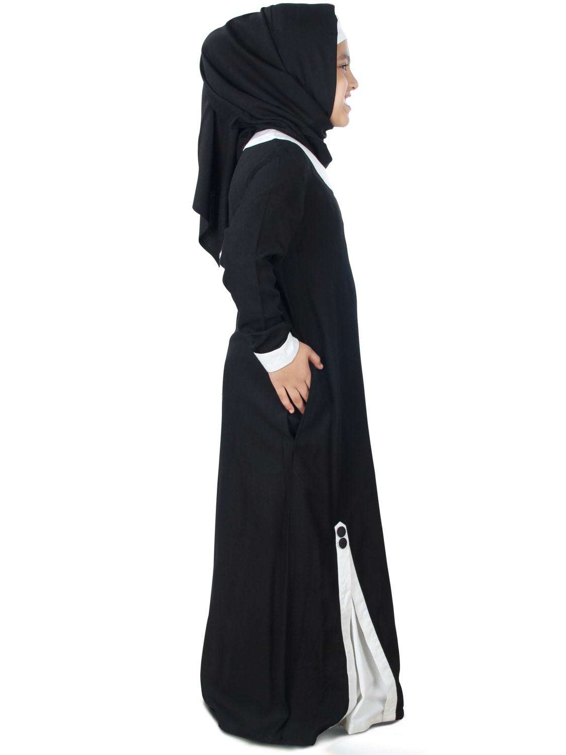 Jaza Rayon Black Kids Abaya Dress - Islamic Prayer Dress for Girls - Perfect for Eid, Mosque, and Special Occasions