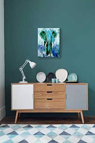 Waterproof Elephant Wall Art - Turquoise Teal Decor Paintings for Bedroom, Living Room & Bathroom - 12x16 Wood Framed Inspirational Art for Home & Office Decor