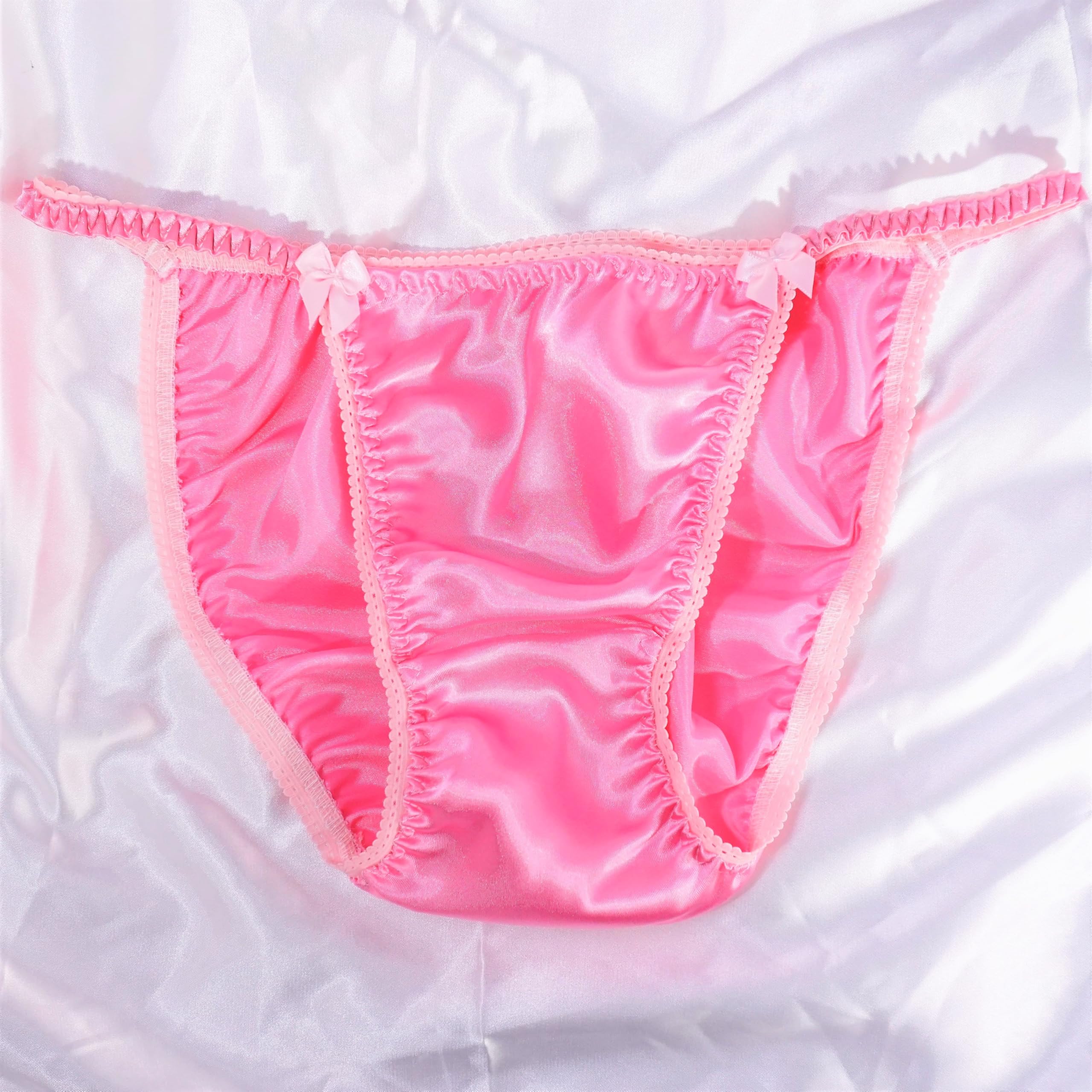 Ania's Poison Ladies Panties - Classy Cut Pink Satin String Bikini Underwear for Women | Shiny & Sexy | Sizes S-2X (Medium) | Perfect for Valentine's Day, Date Night & Lingerie Collection