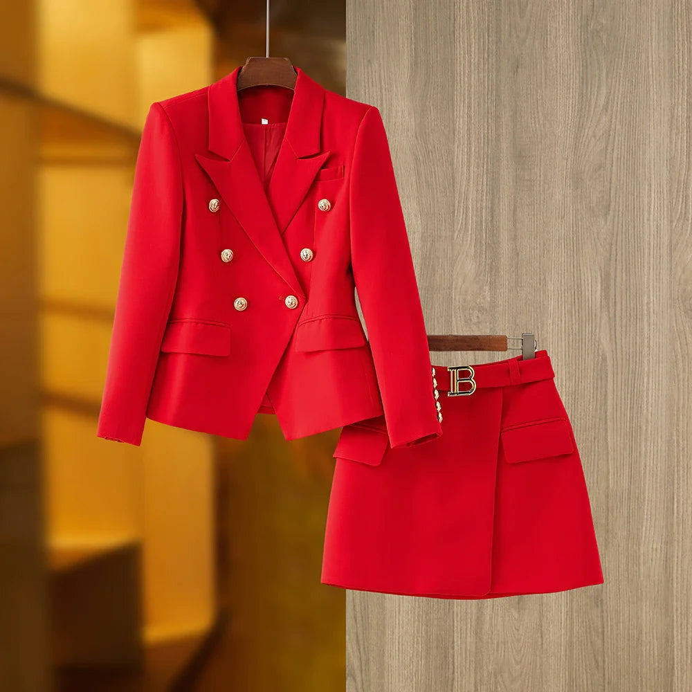HarleyFashion Women's 2-Piece Blazer Suit Set - Solid Color Summer Blue Skirt Twin Sets, Mini Streetwear Outfit for Ladies | Office Wear, Casual Date Night, Business Attire