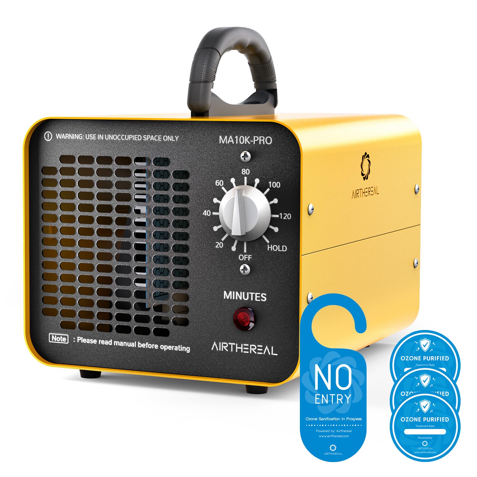 Airthereal MA10K-PRO 10000mg/h Ozone Generator - High Capacity O3 Machine for Home, Car & Office - Eliminates Odors, Smoke & Allergens - Air Purifier & Ionizer for Fresh Clean Air (Yellow)