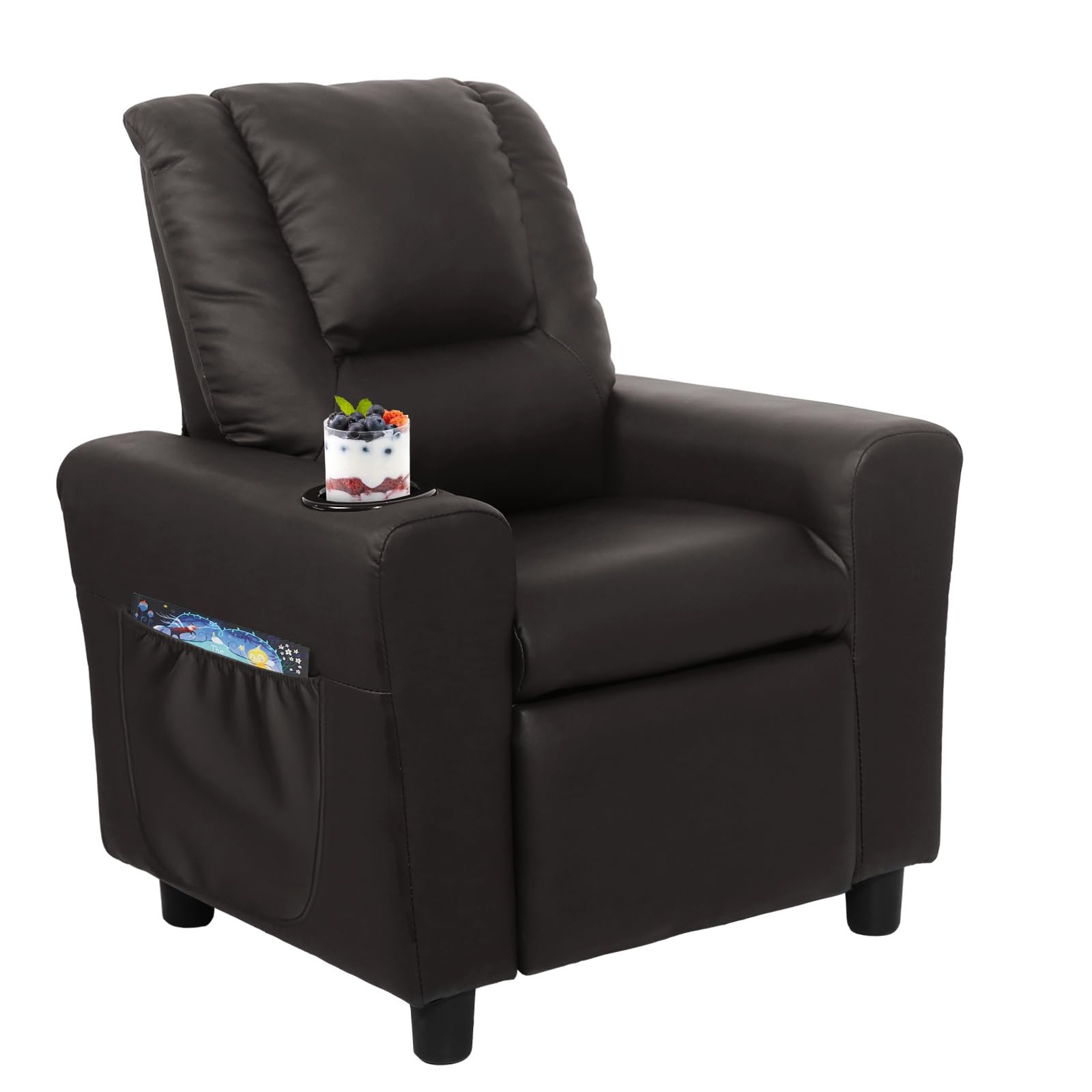 **Kids Recliner Chair for Toddlers 1-4 Years - Soft Toddler Sofa with Cup Holder & Side Pockets - Comfortable Children's Reclining Couch for Bedroom & Living Room - Perfect for Playtime, Naps & Movie Nights (Black)**