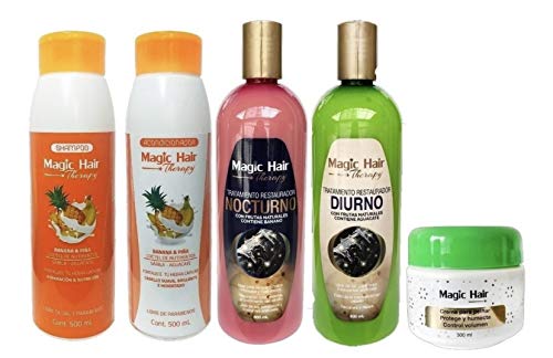 Magic Hair Therapy Restorative Day & Night Treatment with Banana & Pineapple Shampoo and Conditioner - Deep Detox for Damaged Hair - Perfect for Dry, Frizzy Hair Care at Home or Salon Use