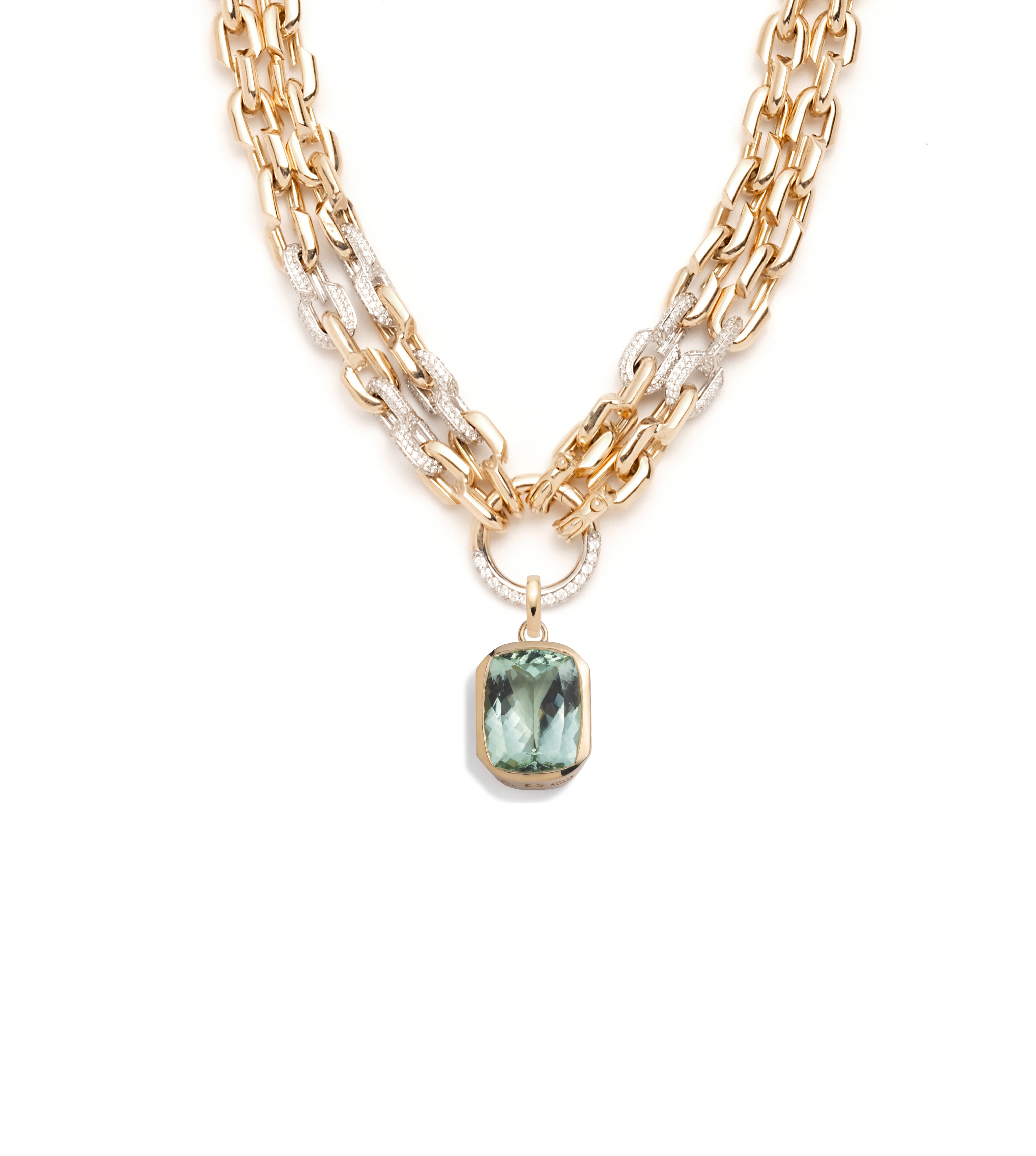 14.35ct Natural Green Tourmaline Diamond Pave Heart Necklace - Unique Multi-Strand Jewelry for Anniversary, Valentine's Day & Special Occasions