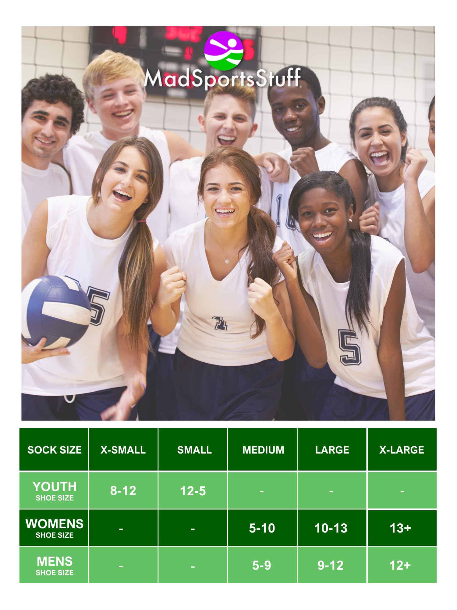 MadSportsStuff Volleyball Socks for Women, Girls & Teens - Crew Length Athletic Socks for Volleyball Players | Perfect Volleyball Accessories & Gifts for Training, Games & Team Sports