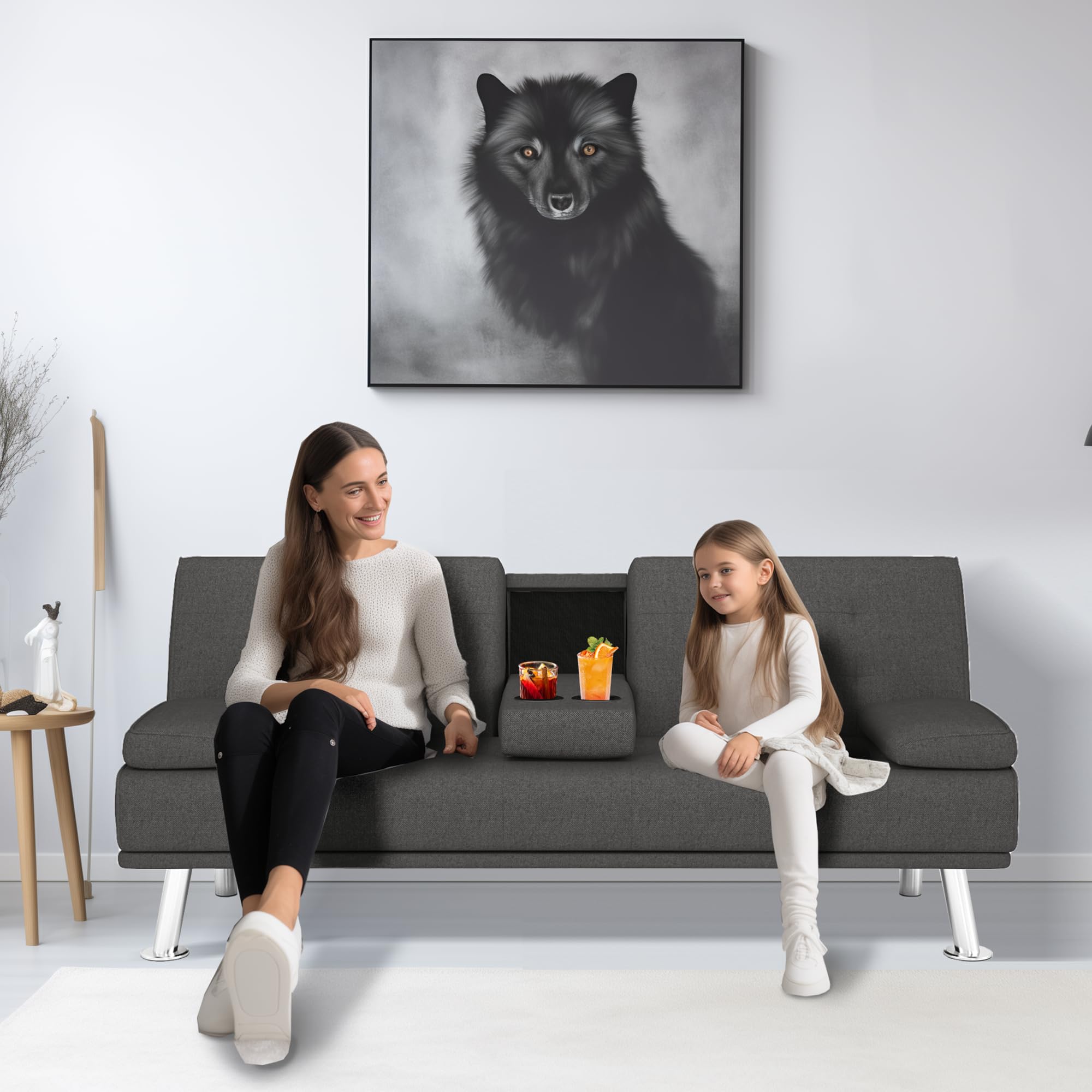 Yoyomax Convertible Linen Fabric Sofa Bed - Foldable Futon Couch for Small Spaces, Dorm Rooms, RVs & Home Offices (Grey) | Perfect for Guest Beds, Studio Apartments & Multi-Functional Living Spaces