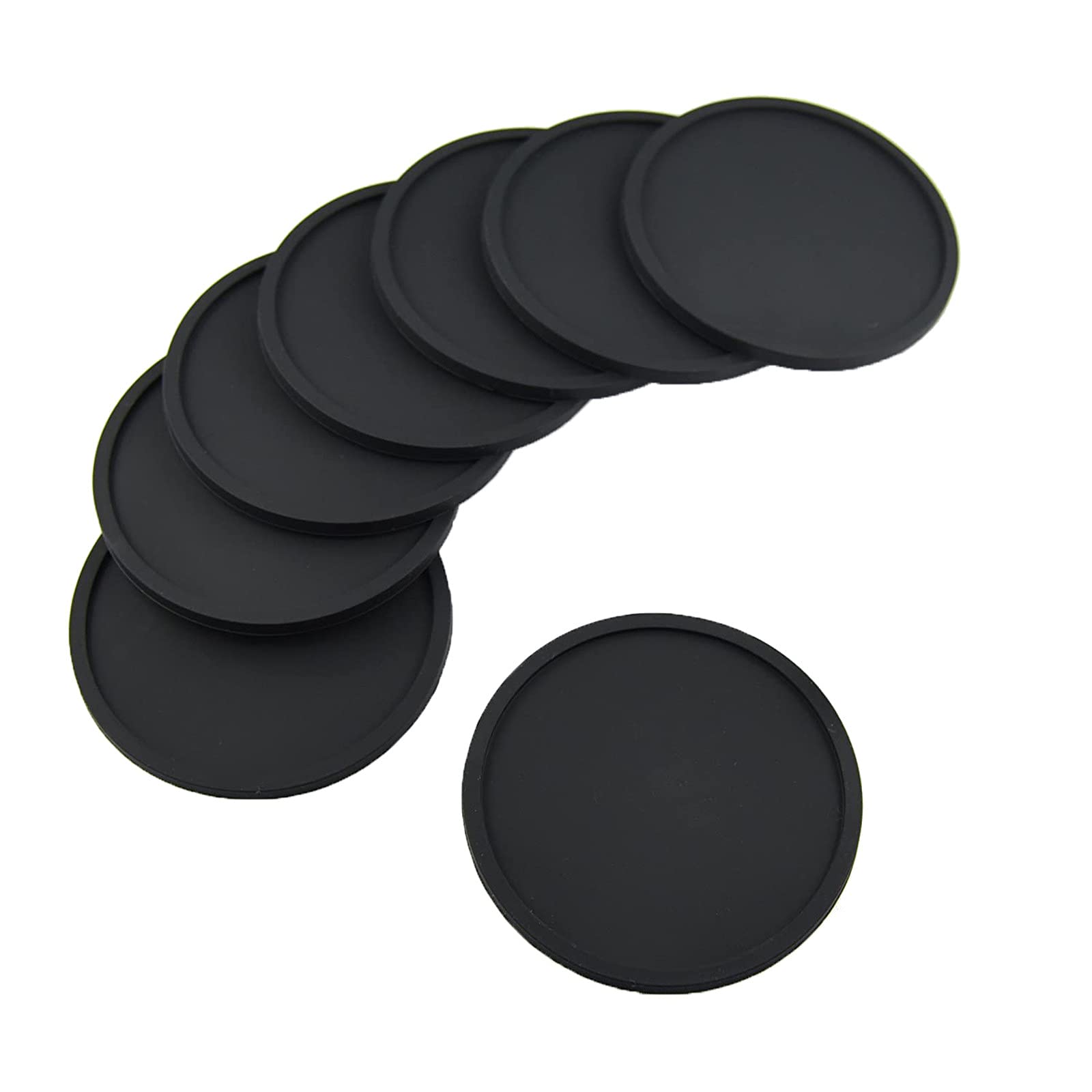 Premium Silicone Coasters Set of 8 - Non-Slip Heat Resistant Drink Mats for Kitchen, Dining & Bar - Perfect for Coffee, Tea, and Cocktail Glasses (Black, One Size) - Ideal for Home, Office, and Restaurant Use