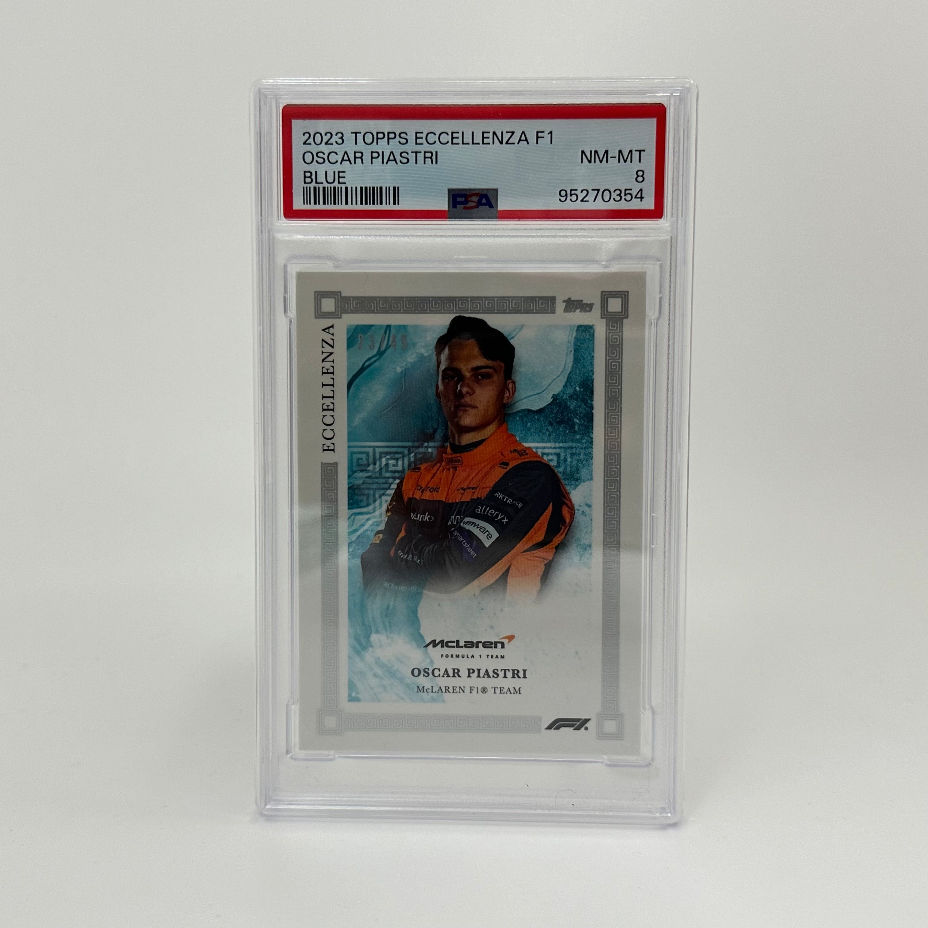 2023 Topps Eccellenza F1 Oscar Piastri Blue PSA 8 /49 - Rare Collectible Trading Card for F1 Fans & Sports Memorabilia Enthusiasts