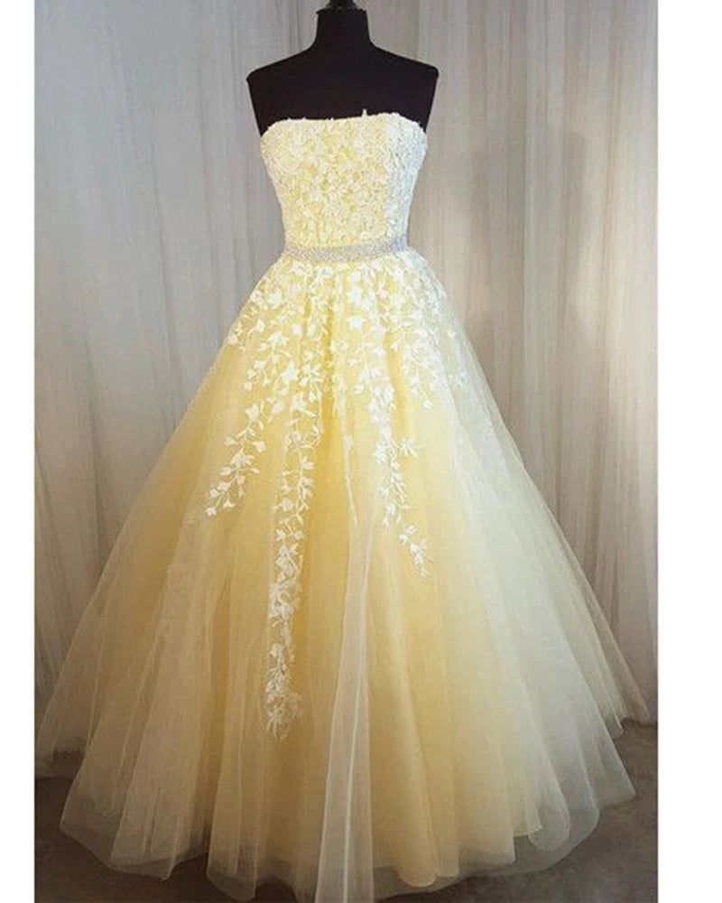Elegant A-Line Strapless Beaded Lace Prom Dress with Back Zipper - Perfect for Homecoming, Formal Dances & Special Occasions