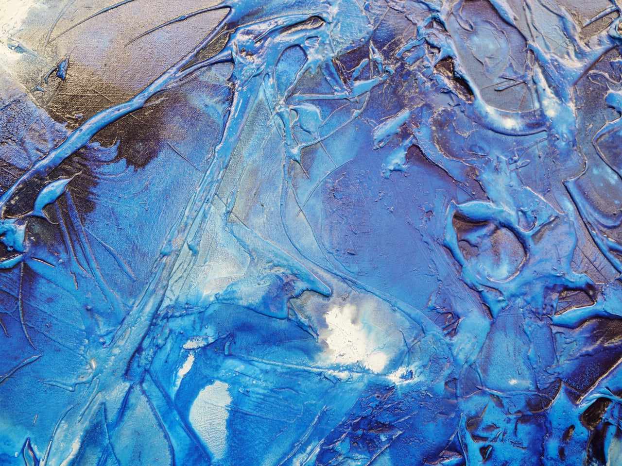 Blue Ink Textured Abstract Painting - Sapphire Wash 190cm x 100cm Handmade Canvas Art for Living Room, Bedroom & Office Decor | Modern Wall Art for Home & Commercial Spaces