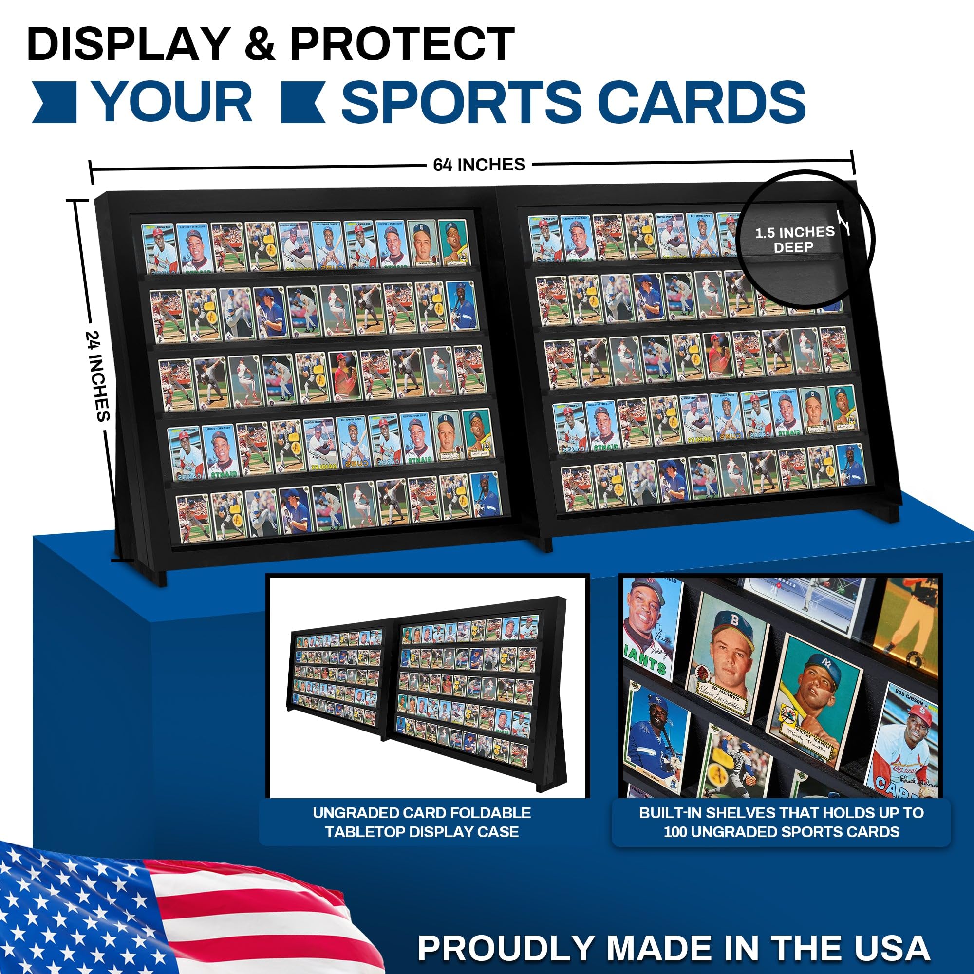 Premium Baseball Card Display Case with Stand - Lockable Tabletop Sports Card Holder for Pokemon, Football & Basketball Trading Cards - Perfect for Collectors, Home Decor & Gift Giving