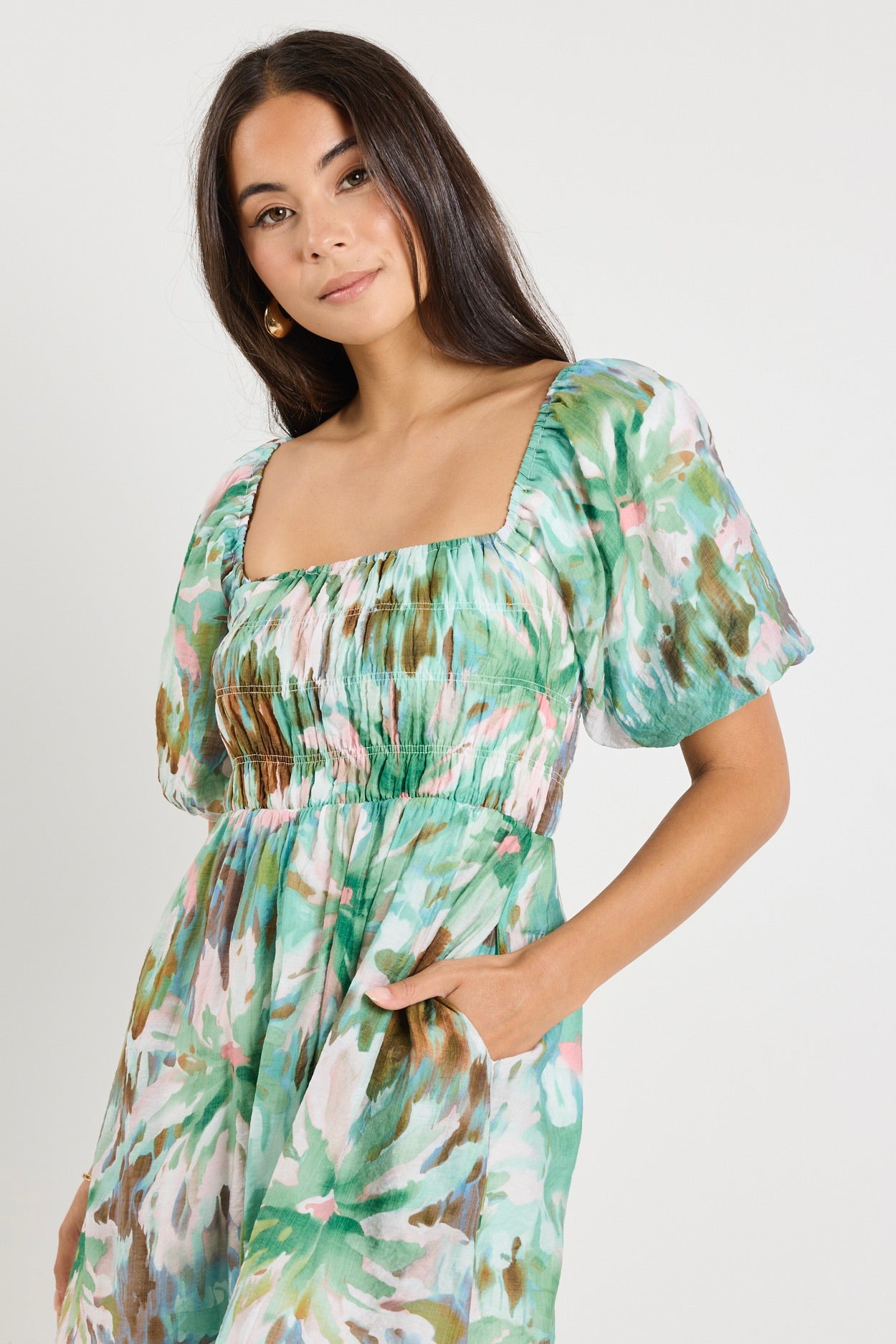 Trendy Puff Sleeve Mini Dress for Women - Flowy Jungle Print Party Dress for Club, Date Night & Summer Vacation