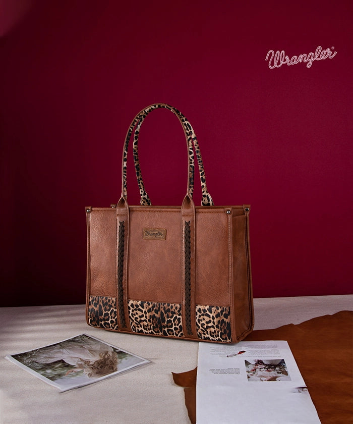 Wrangler Cow Print Wide Tote Bag - Stylish & Spacious Women's Handbag for Work, Travel & Shopping