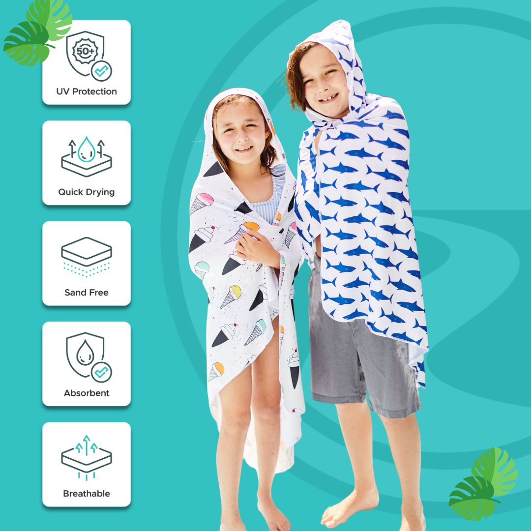 UPF 50+ Kids Hooded Beach Towel for Swimming Pool & Outdoor Activities - Soft Rainbow Design for Sun Protection & Fun in Water
