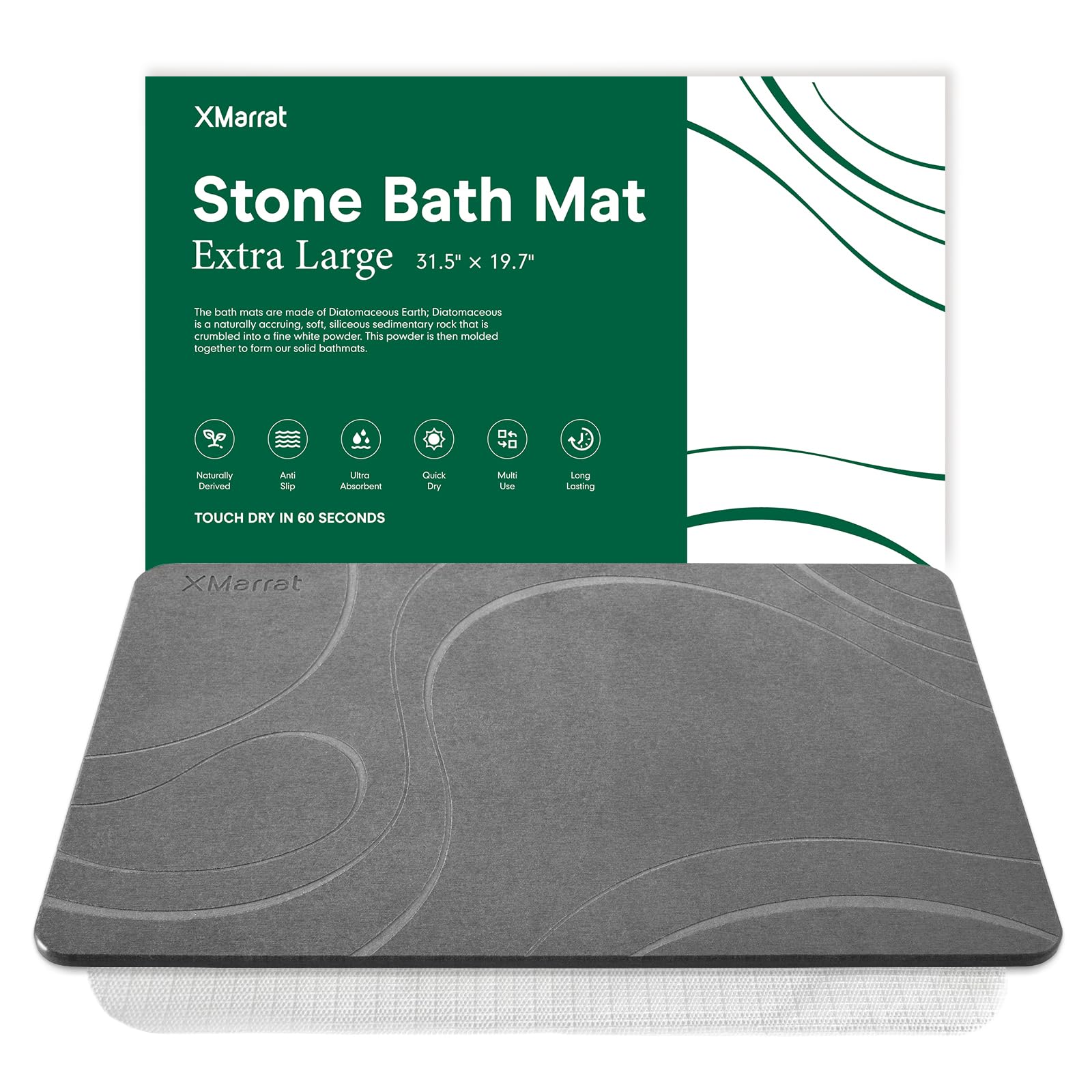 Premium Extra Large Diatomaceous Earth Bath Mat - 31.5