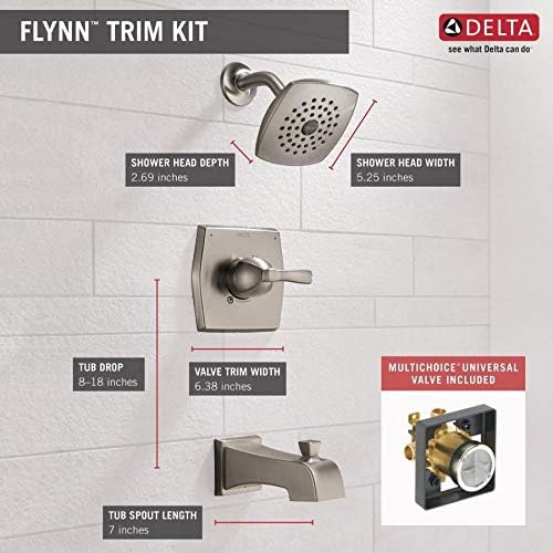 DELTA FAUCET CO 144768C-SS Stainless Steel Bathtub and Shower Faucet with Valve - Durable Bathroom Fixture for Modern Homes & Renovations | Perfect for Bathroom Upgrades, Spa-Like Showers & Water Conservation