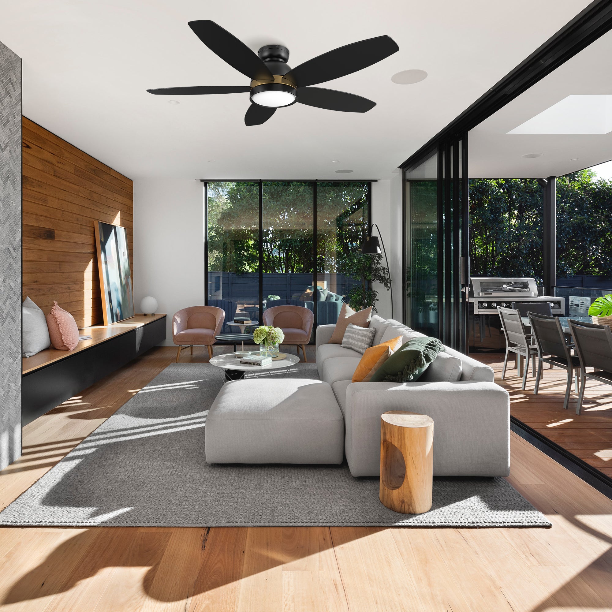 Levi II Low Profile Smart Ceiling Fan with Light Kit, Remote Control, 48 Inch - Perfect for Bedroom, Living Room, Patio & Outdoor Spaces