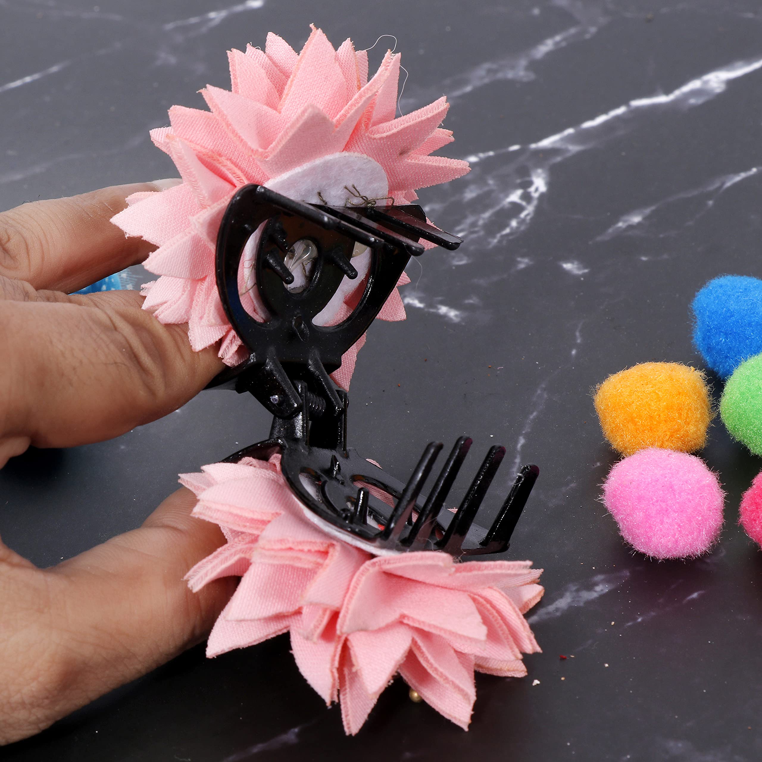 Honbon Fashion Fabric Pink Hair Clip with Golden Stone - Stylish Flower Hair Clutch for Women & Girls (Pack of 1) - Perfect for Parties, Weddings & Everyday Accessories